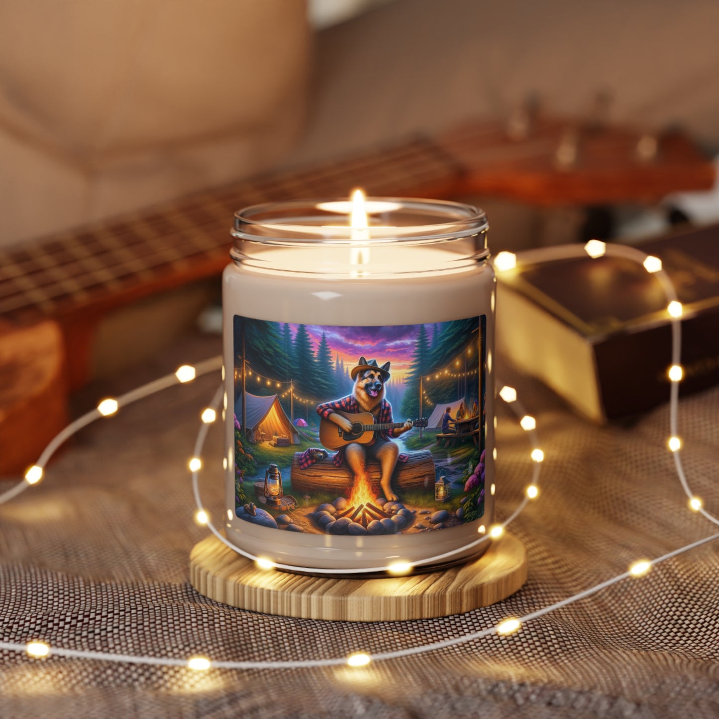 German Shepherd Playing a Guitar Scented Soy Candle, 9oz