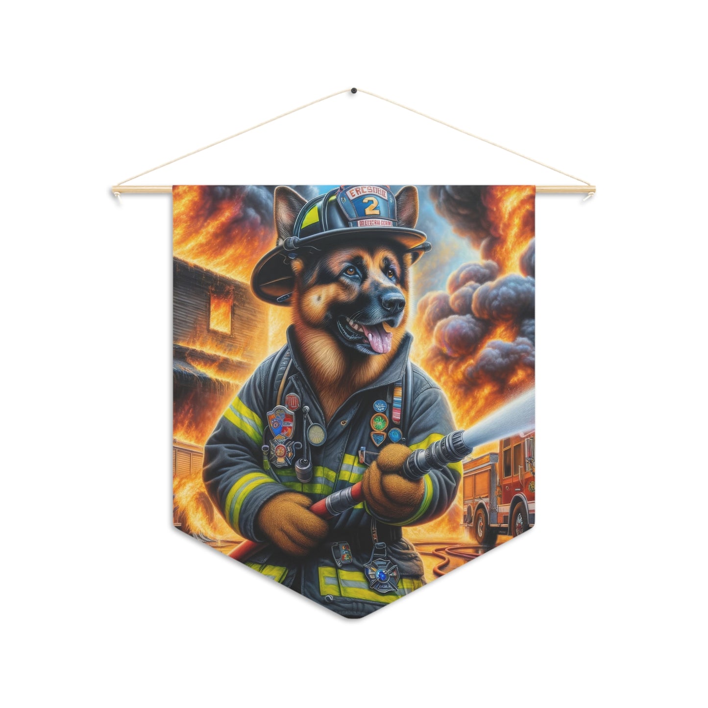 German Shepherd Working as a Fireman Pennant