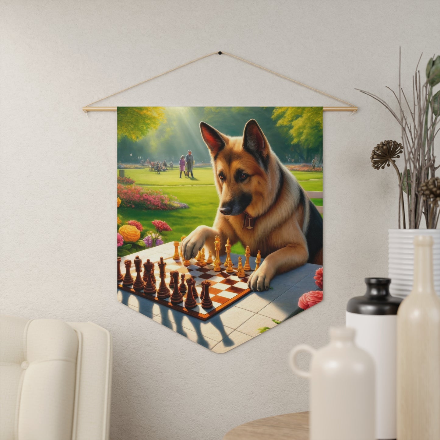 German Shepherd Playing Chess Pennant