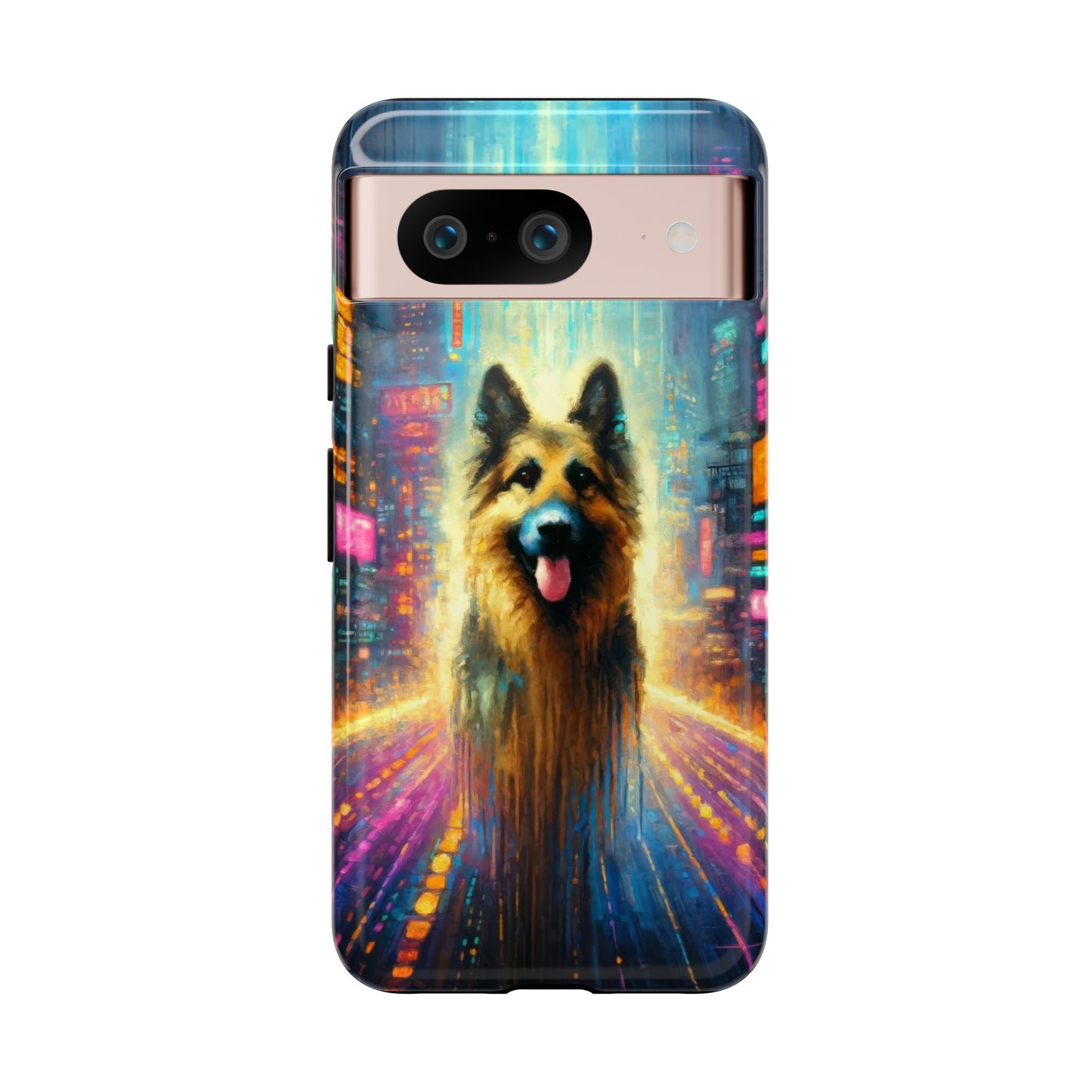 Impressionism meets cyberpunk German Shepherd Phone Case