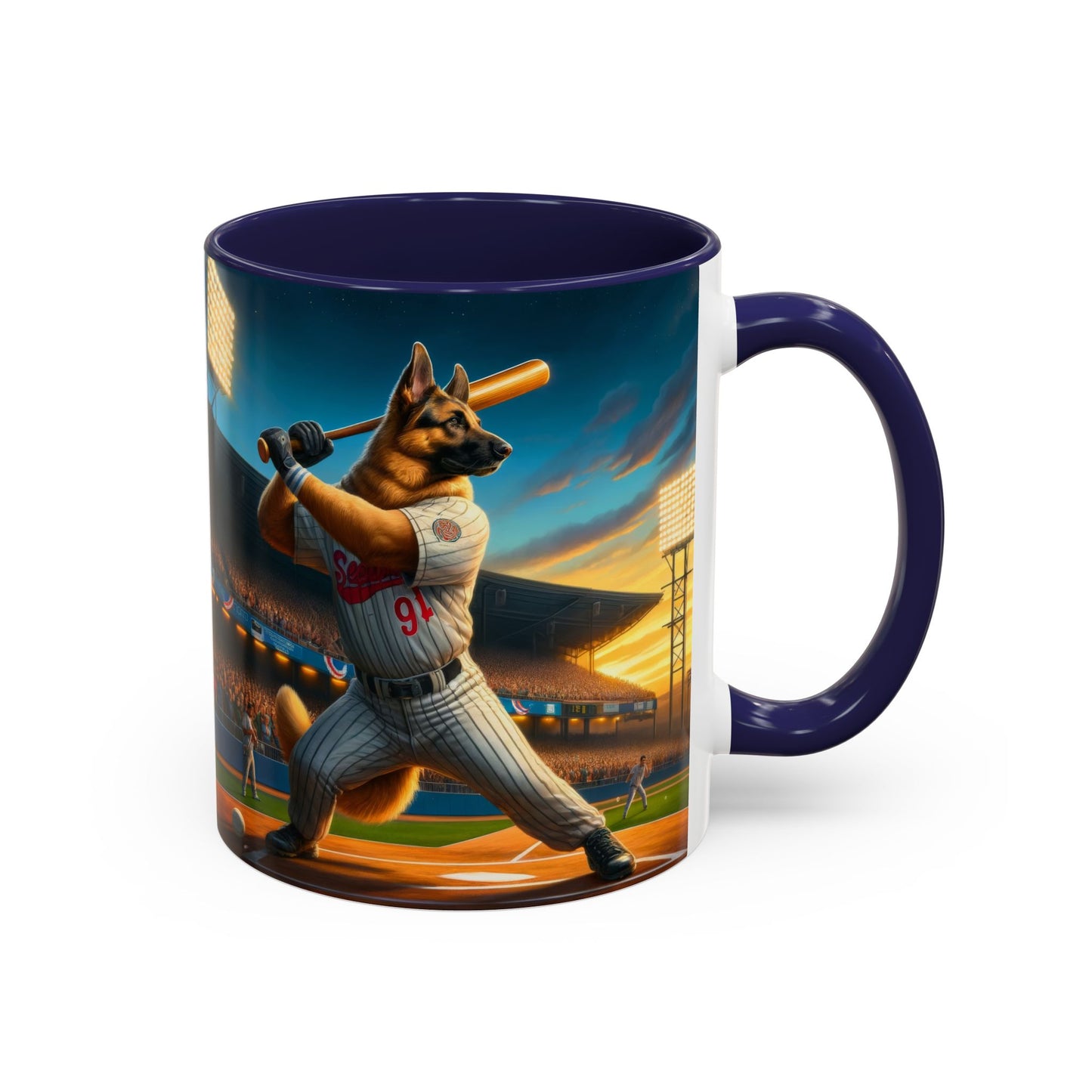 German Shepherd Playing Baseball Accent Coffee Mug, 11oz