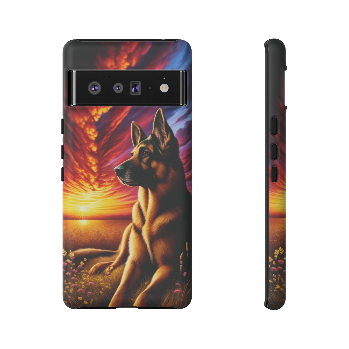 German Shepherd Watching a Sunset Phone Case