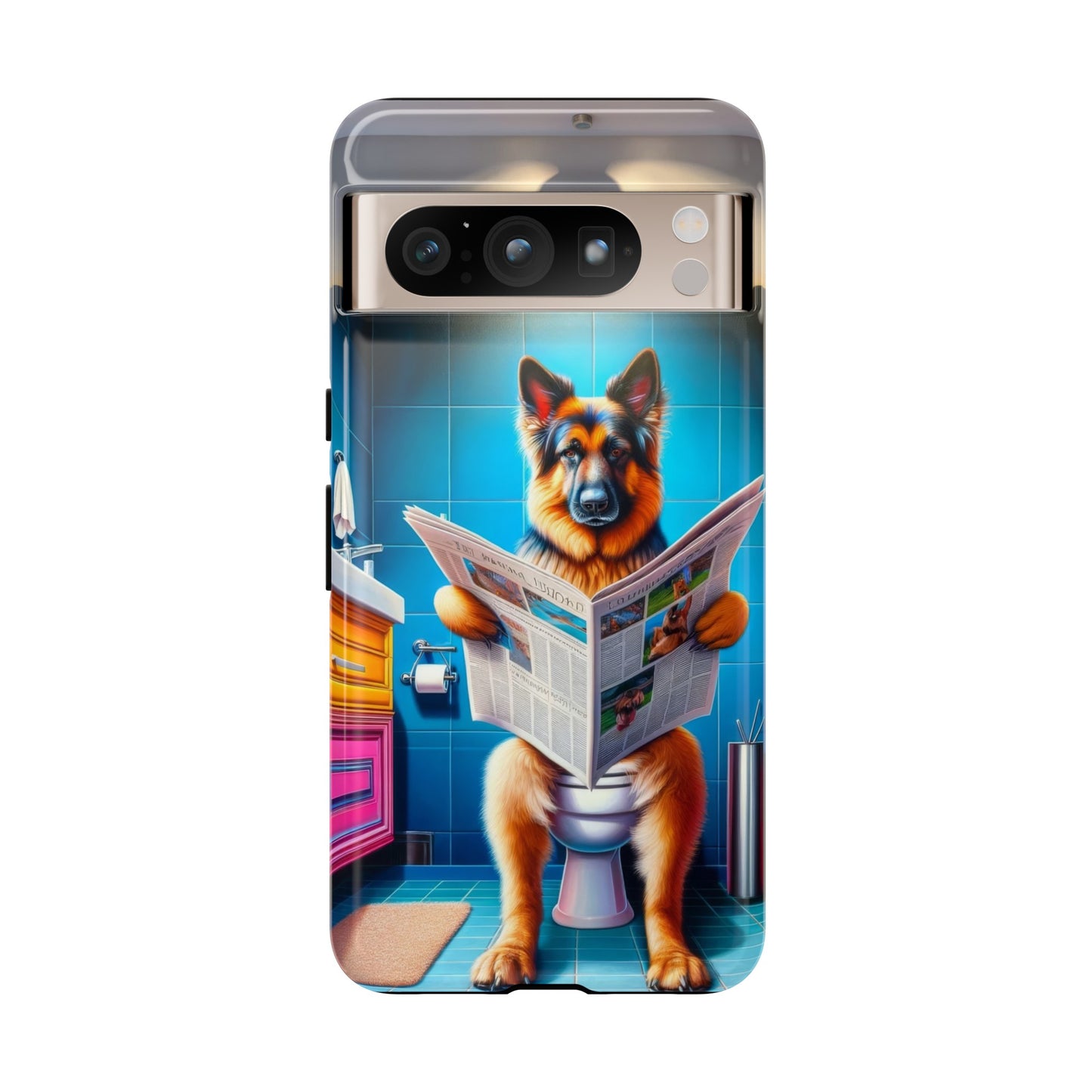 German Shepherd using a toilet Phone Case