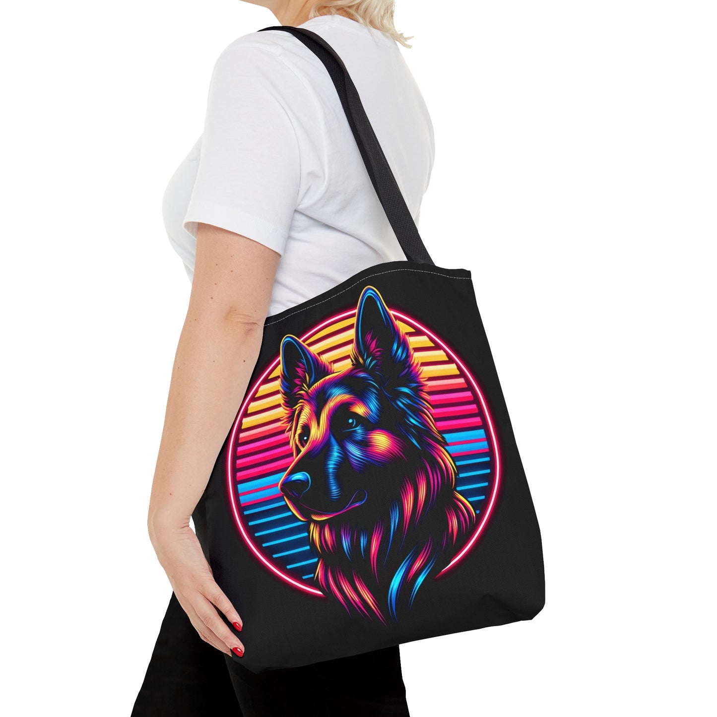 Retro wave and concept art German Shepherd Tote Bag