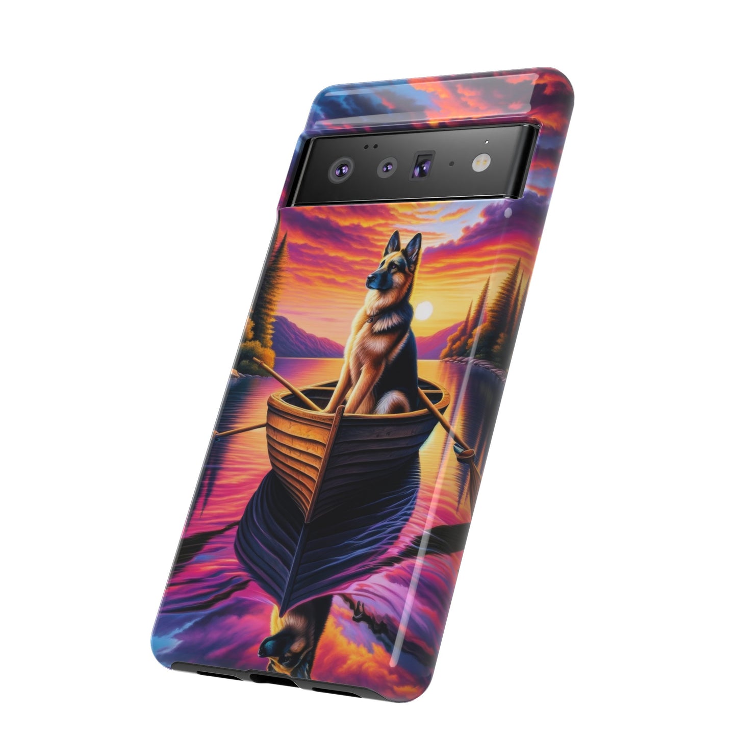 German Shepherd Rowing a boat Phone Case