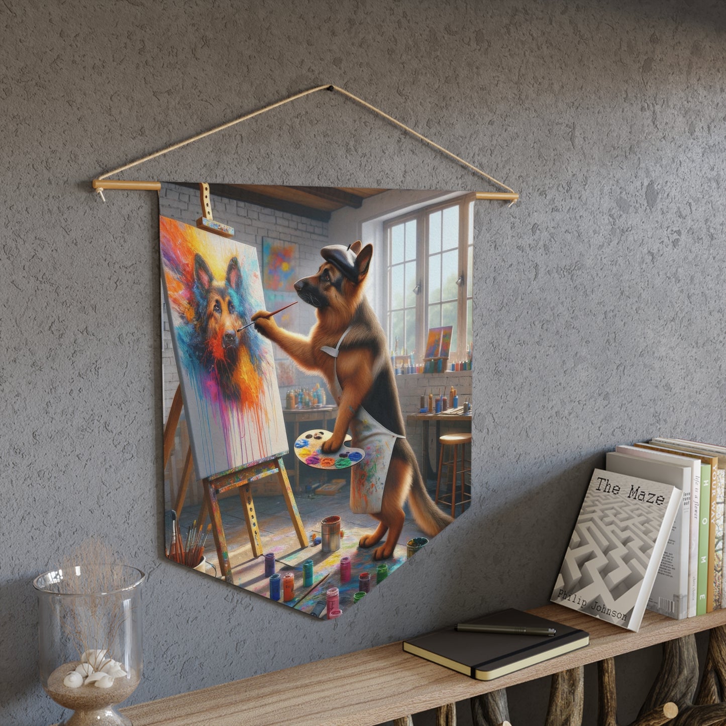 German Shepherd Painting on a Canvas Pennant