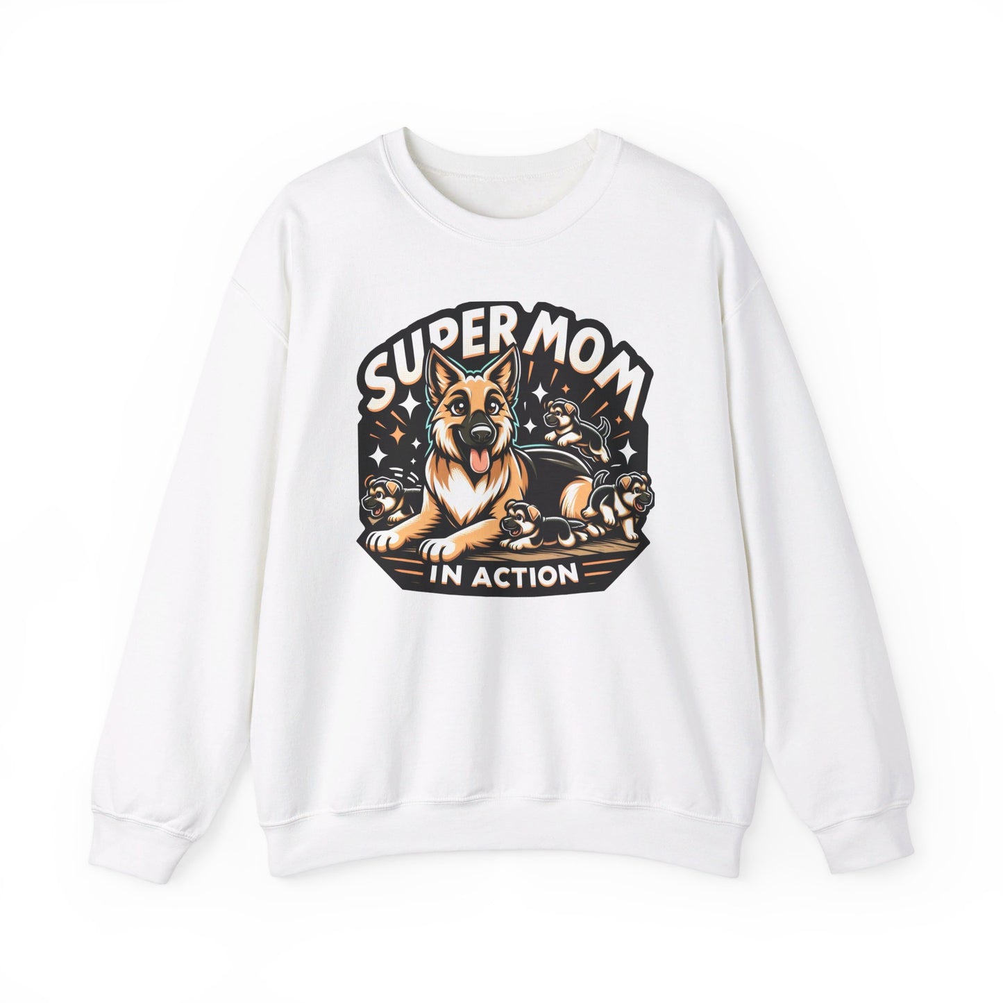 Super Mom in Action Sweatshirt (10 colors) (German Shepherd)