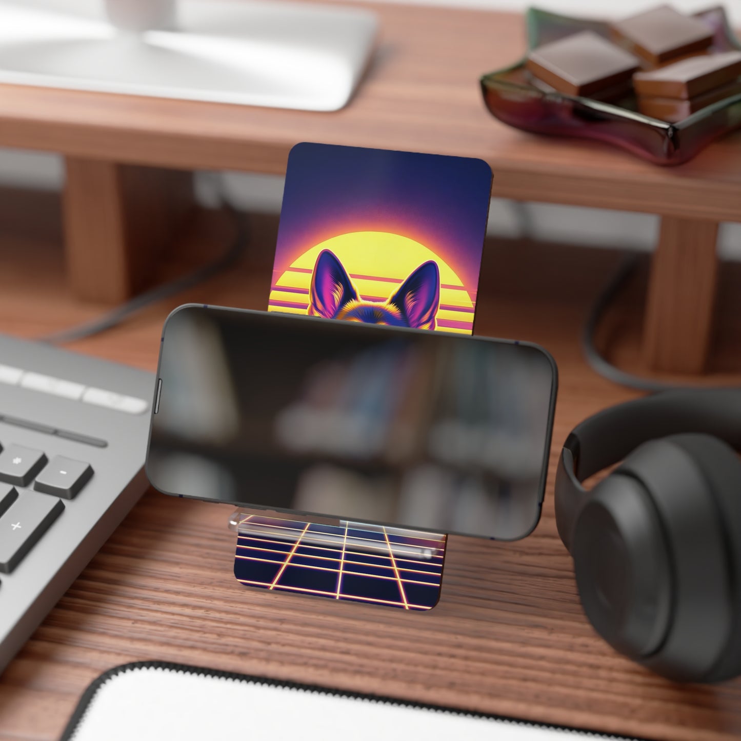 Vaporwave and golden hour German Shepherd Smartphone Stand