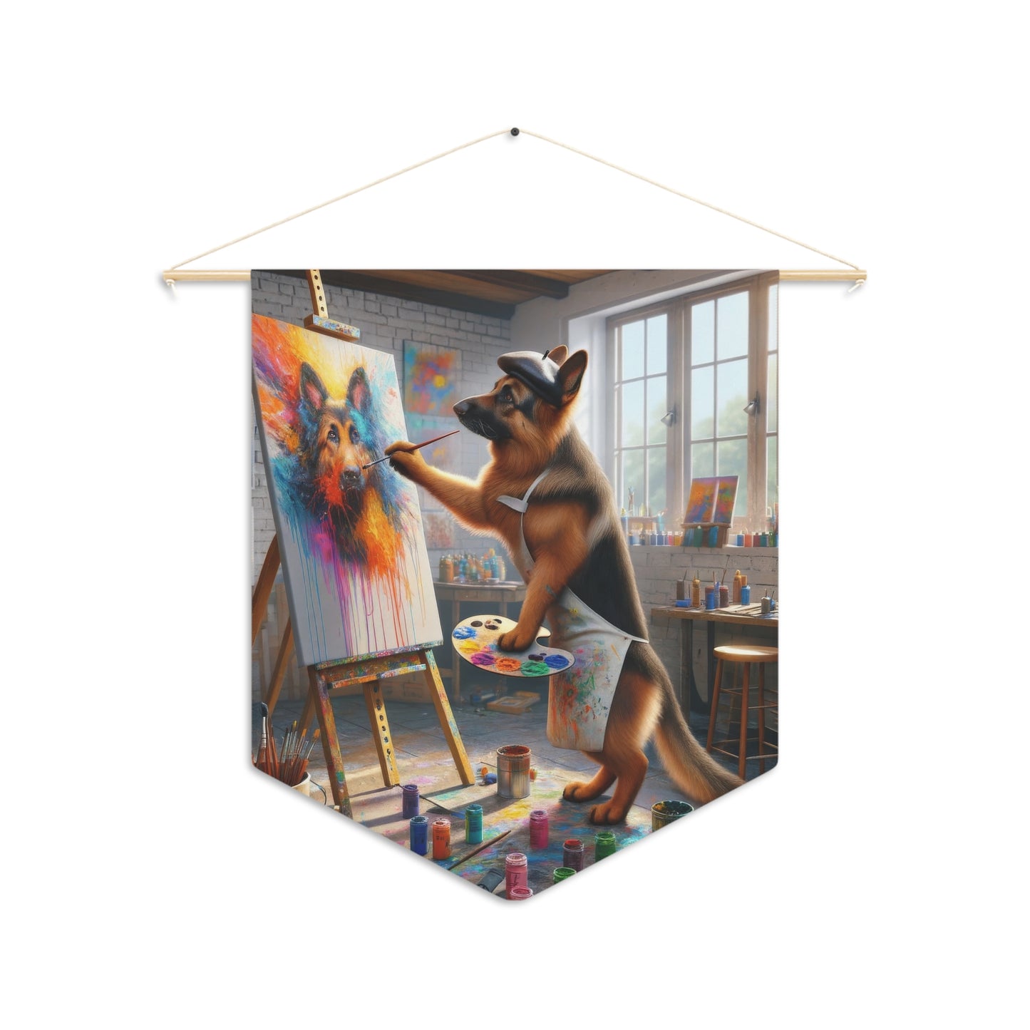 German Shepherd Painting on a Canvas Pennant