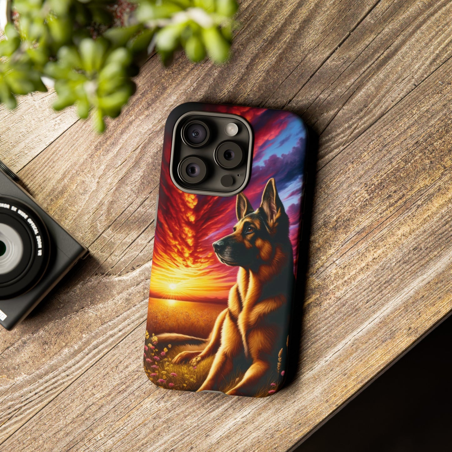 German Shepherd Watching a Sunset Phone Case