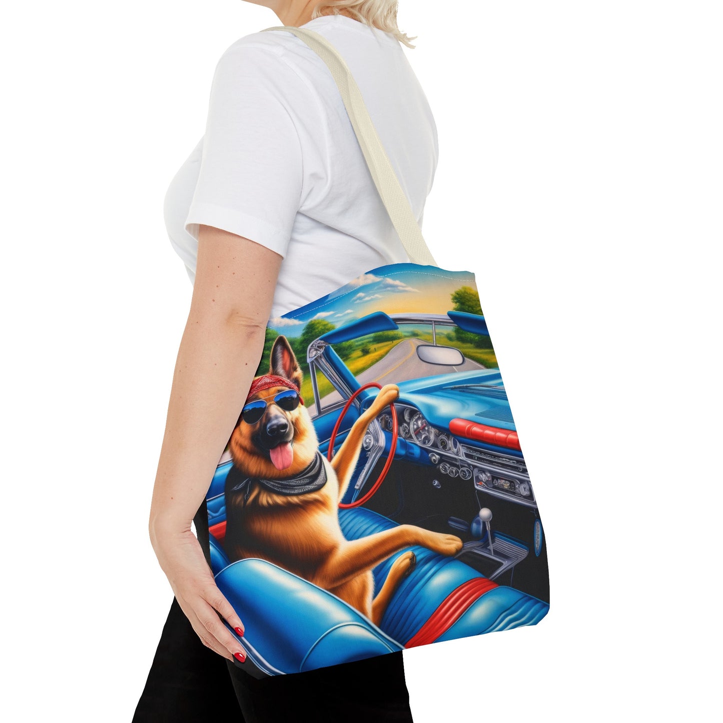 German Shepherd Driving a Car Tote Bag