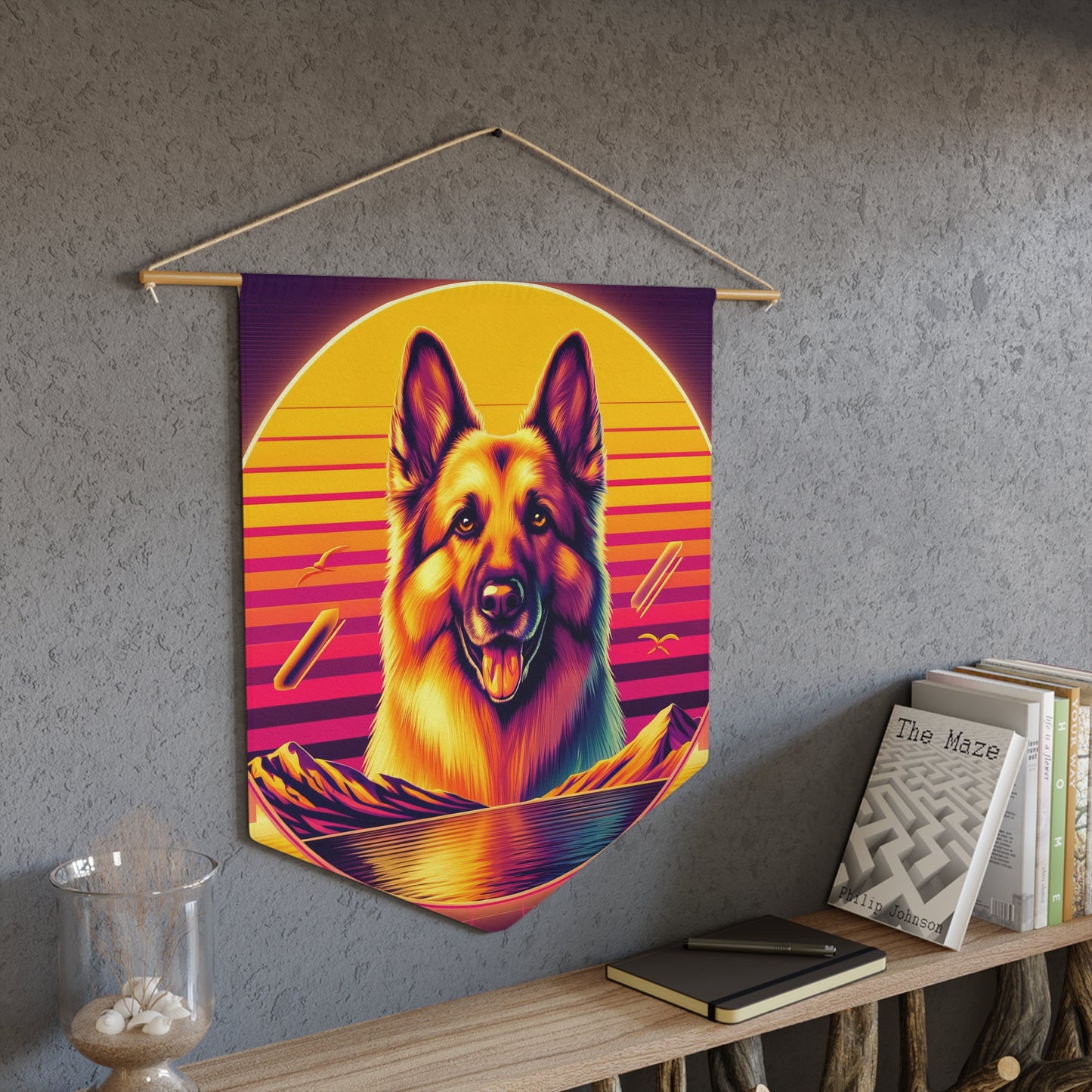 Vaporwave and golden hour German Shepherd Pennant