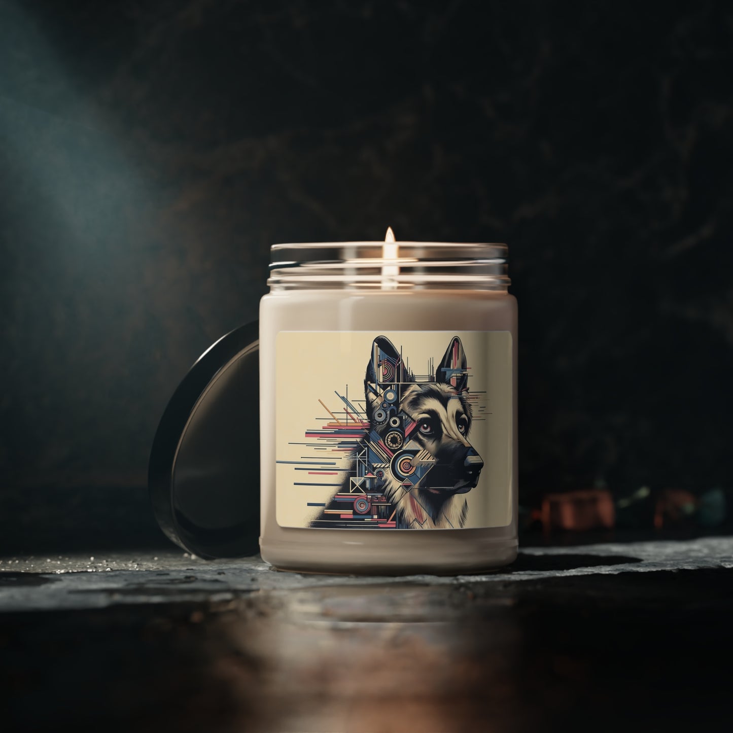 Constructivist and dadaist German Shepherd Scented Soy Candle, 9oz