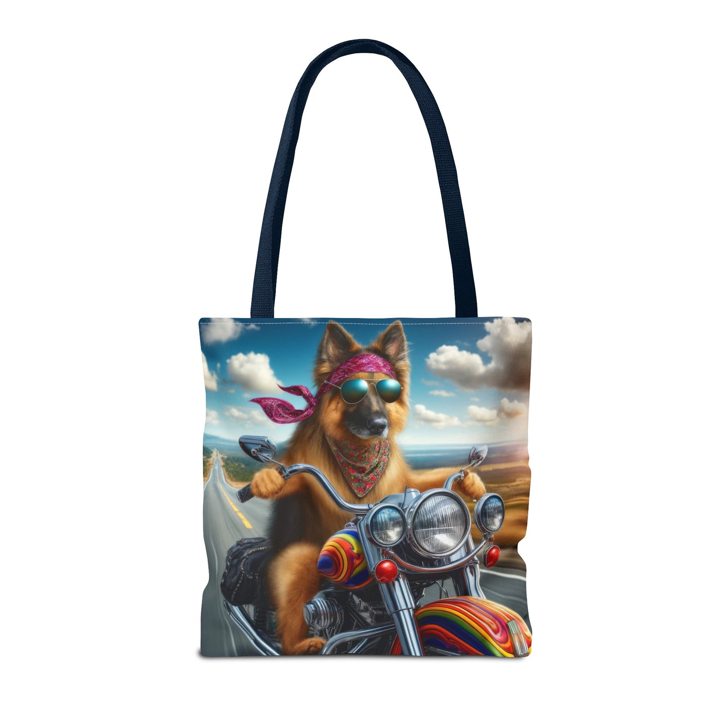 German Shepherd Riding a Motorcycle Tote Bag