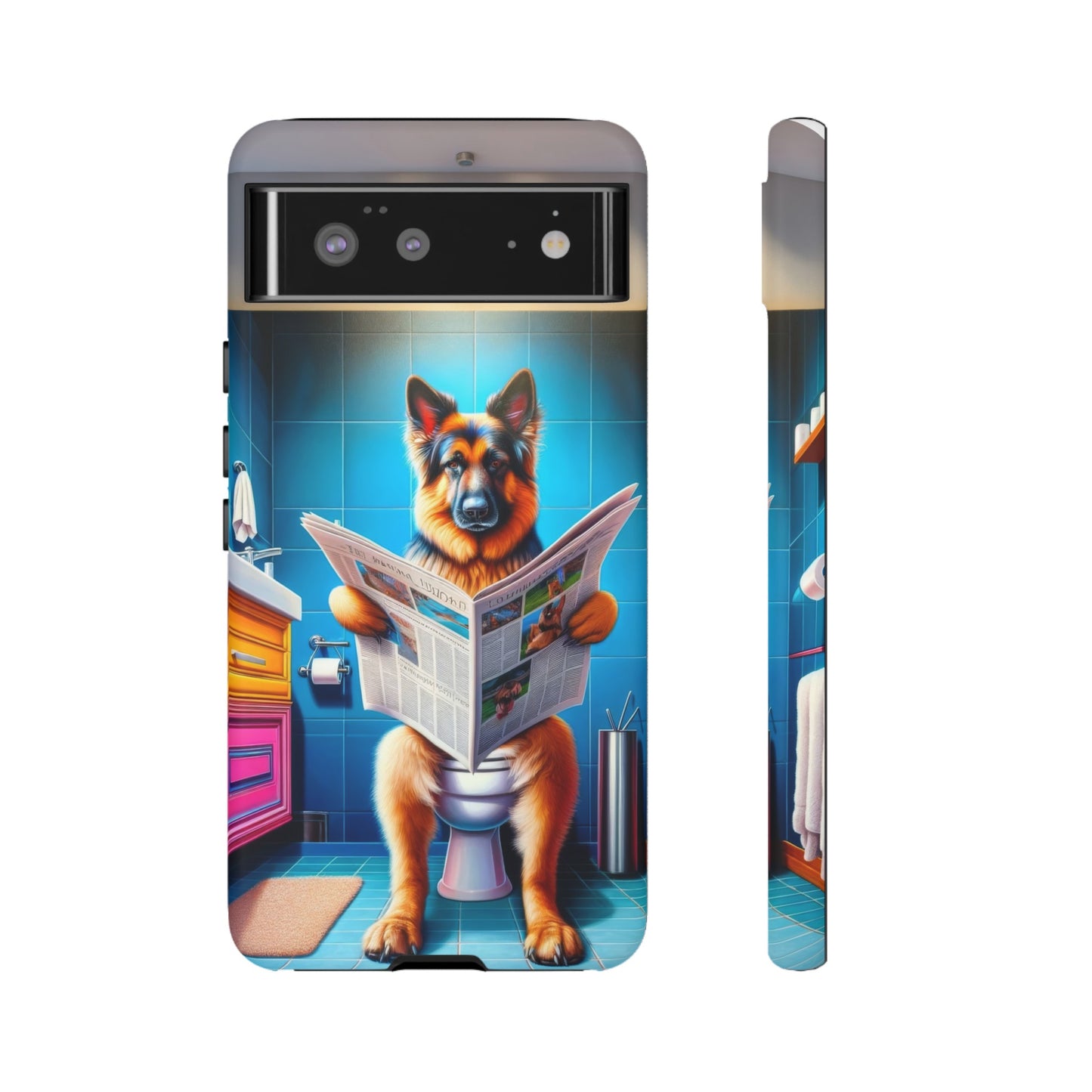 German Shepherd using a toilet Phone Case