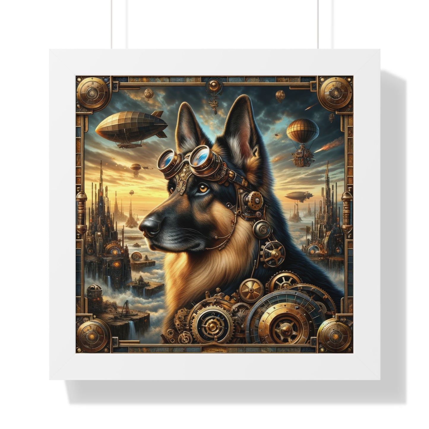 Steampunk Fantasy German Shepherd Framed Poster Painting 16x16