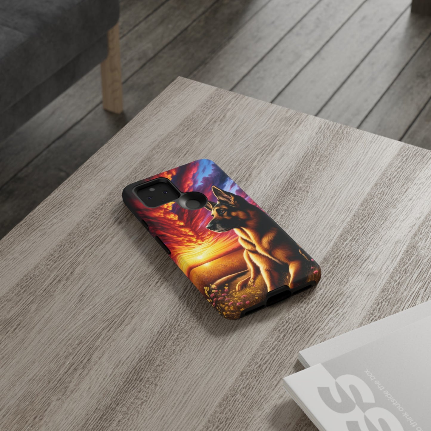 German Shepherd Watching a Sunset Phone Case