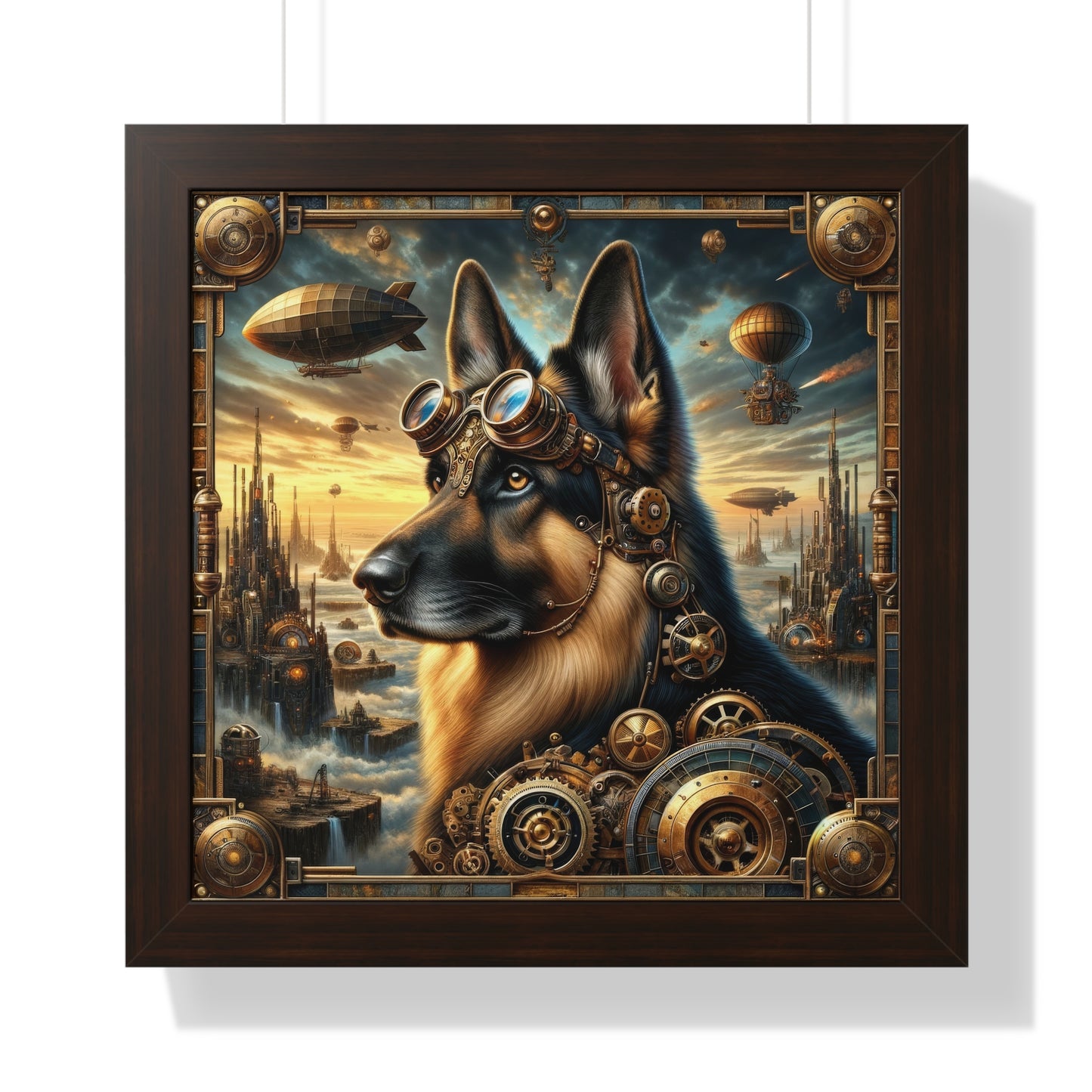 Steampunk Fantasy German Shepherd Framed Poster Painting 16x16