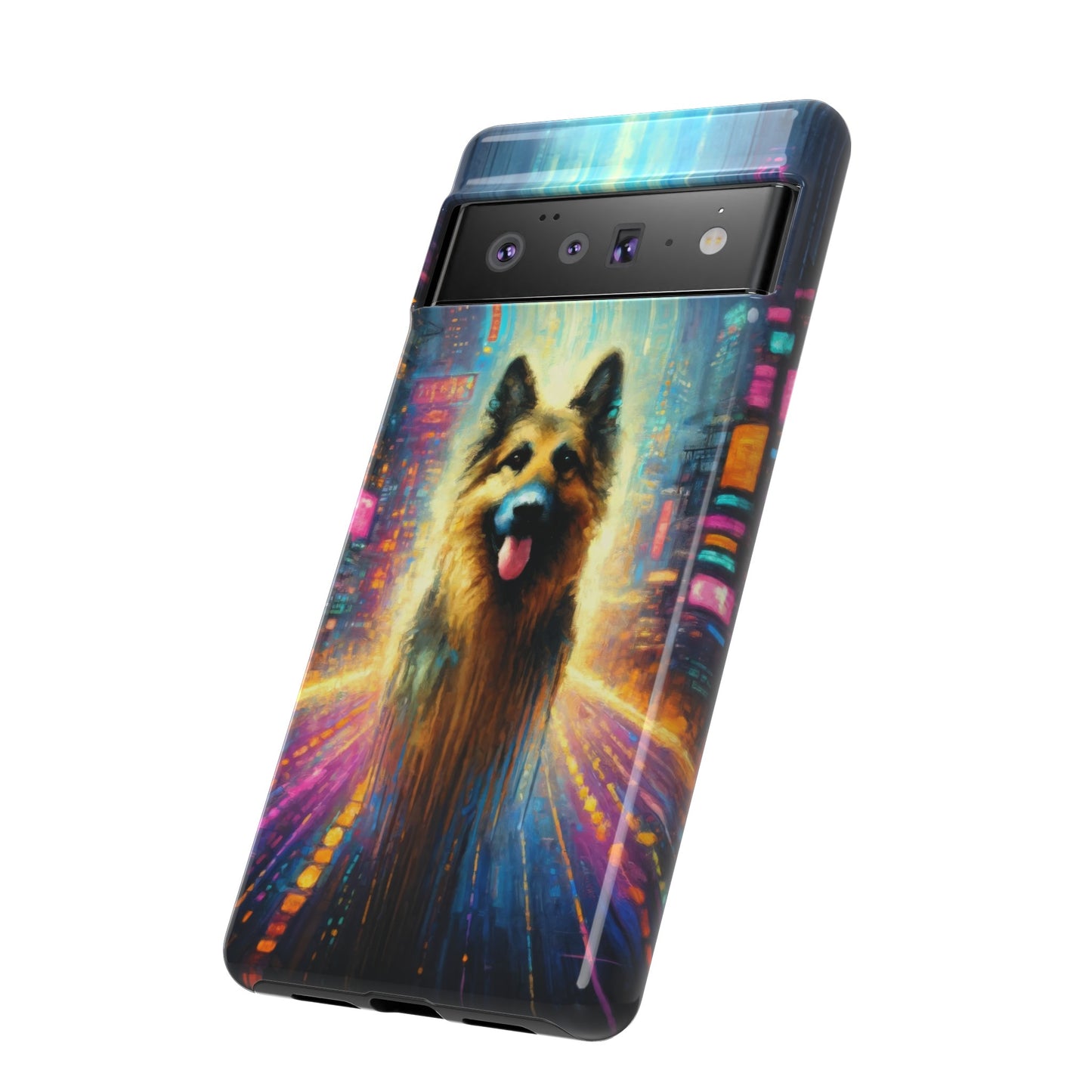 Impressionism meets cyberpunk German Shepherd Phone Case