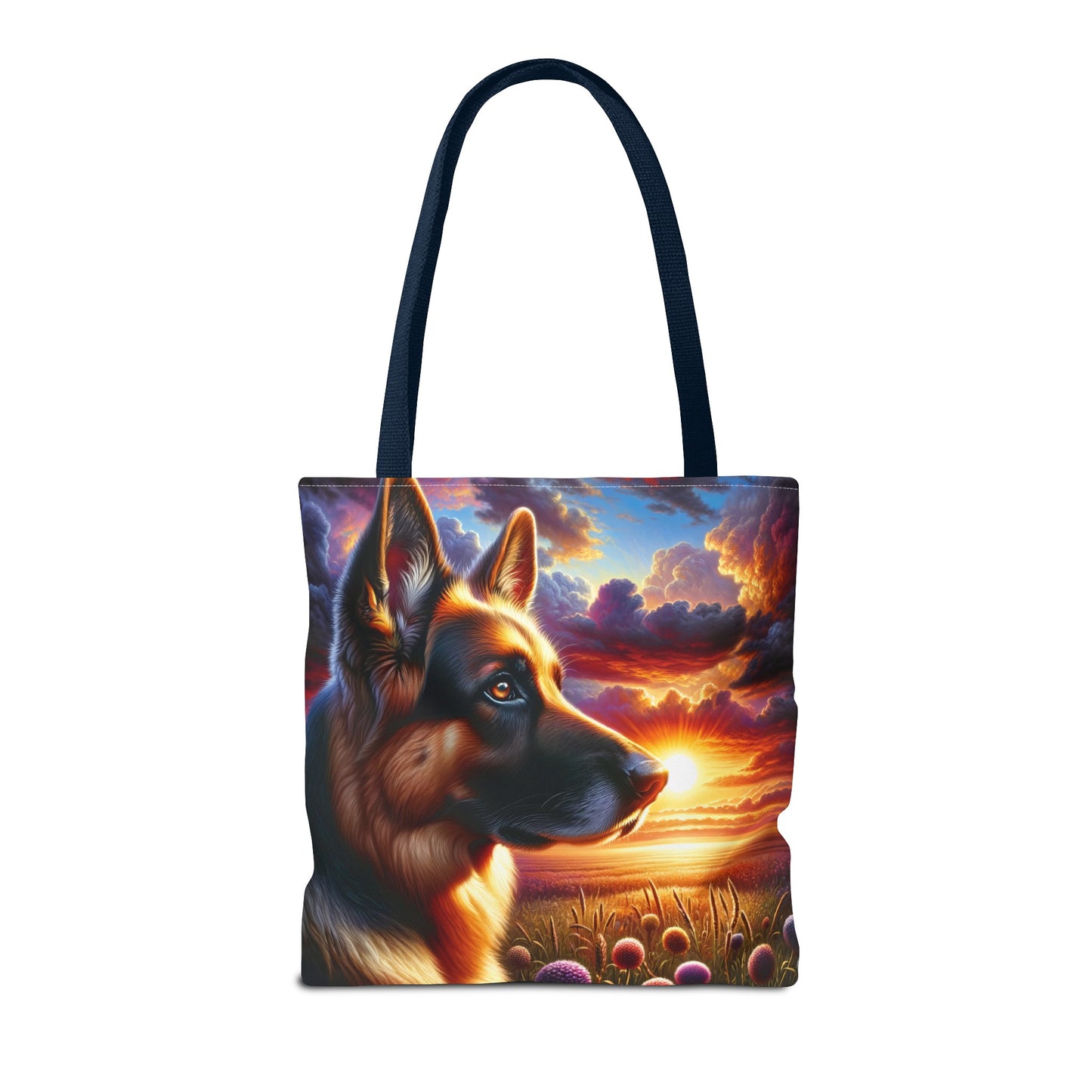 German Shepherd Watching a sunset Tote Bag