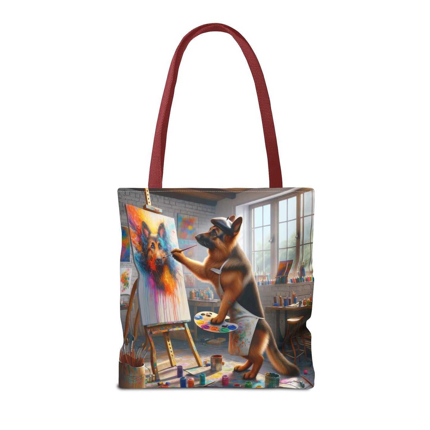 German Shepherd Painting on a Canvas Tote Bag