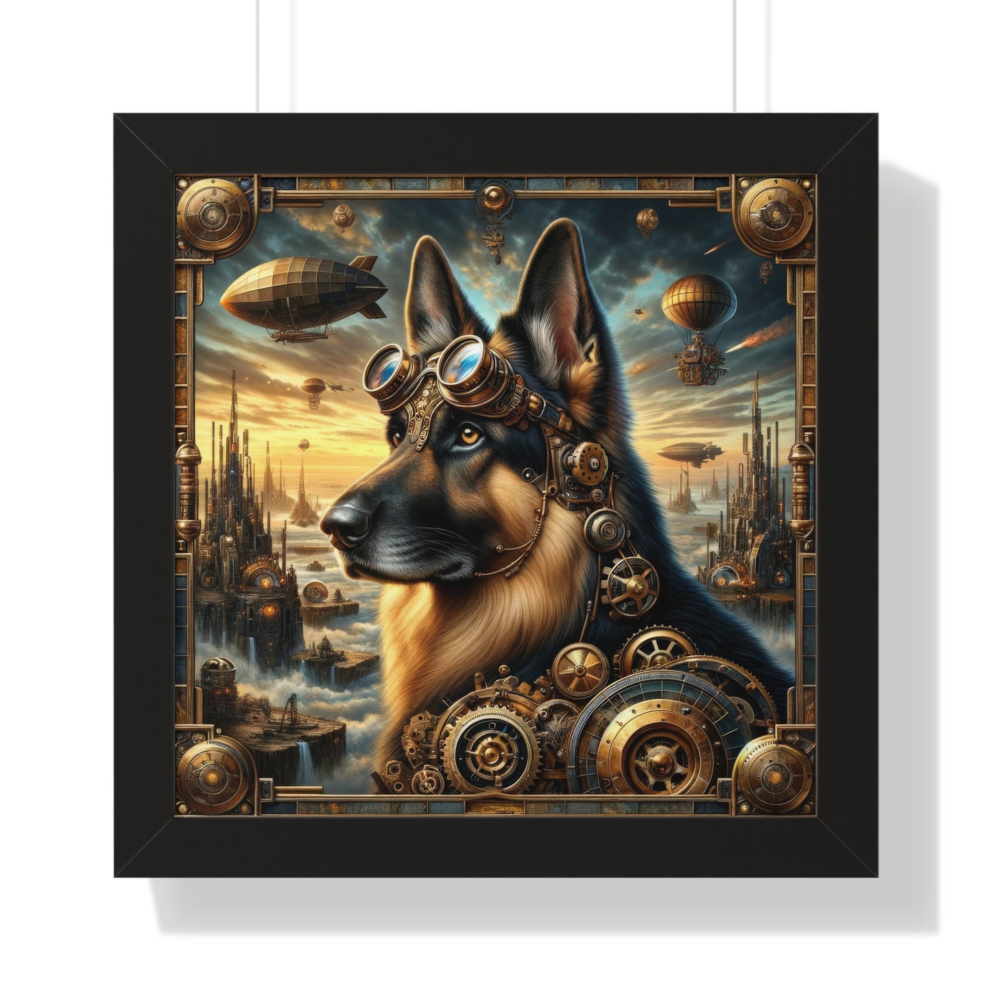 Steampunk Fantasy German Shepherd Framed Poster Painting 16x16