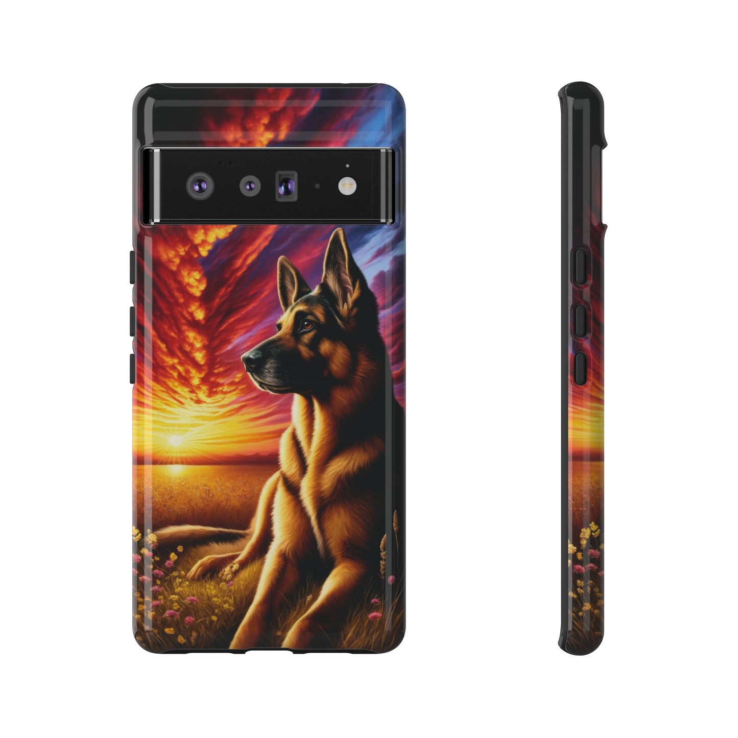 German Shepherd Watching a Sunset Phone Case