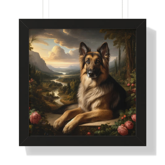 Romanticism inspired German Shepherd Framed Poster Painting 16x16