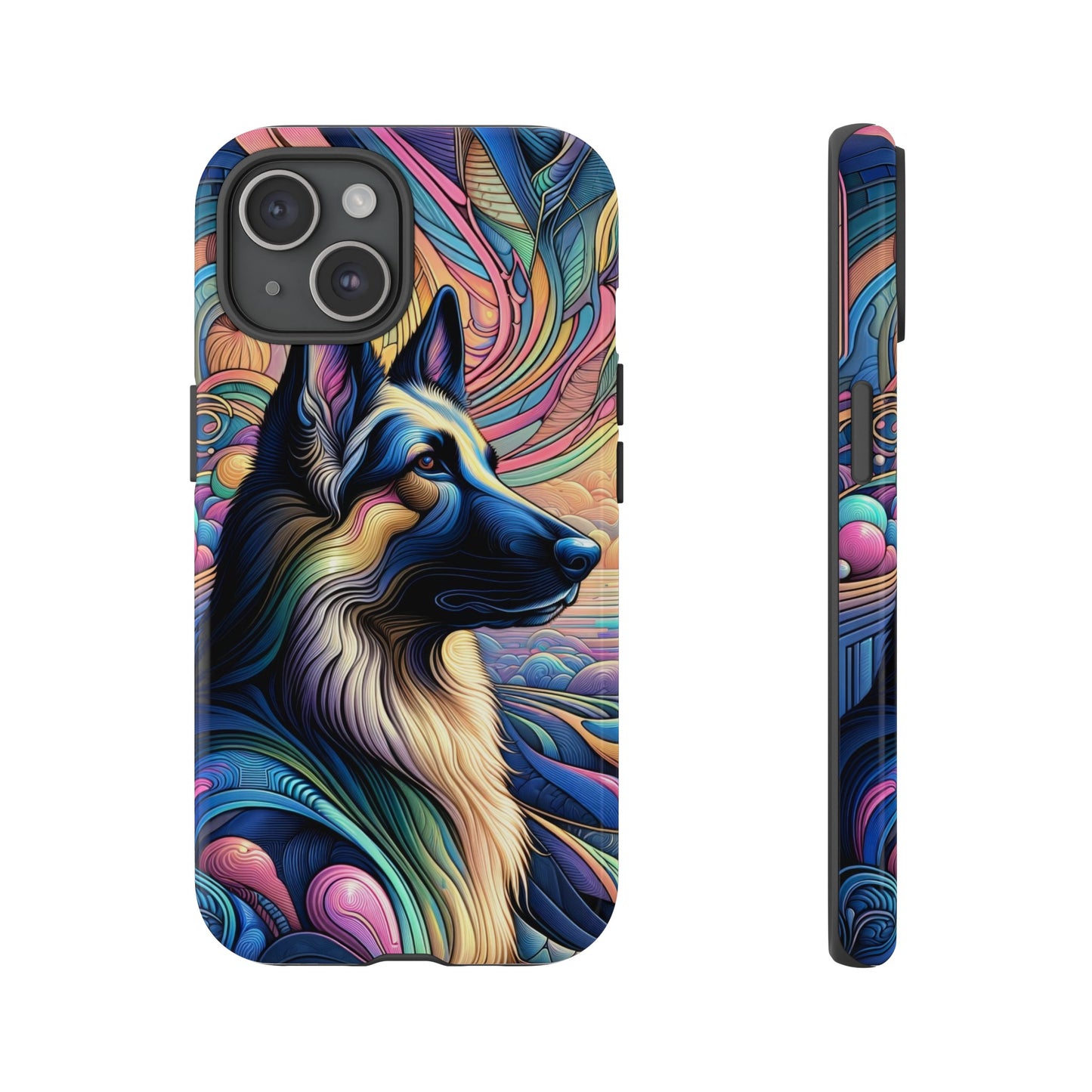 Art nouveau and vaporwave German Shepherd Phone Case