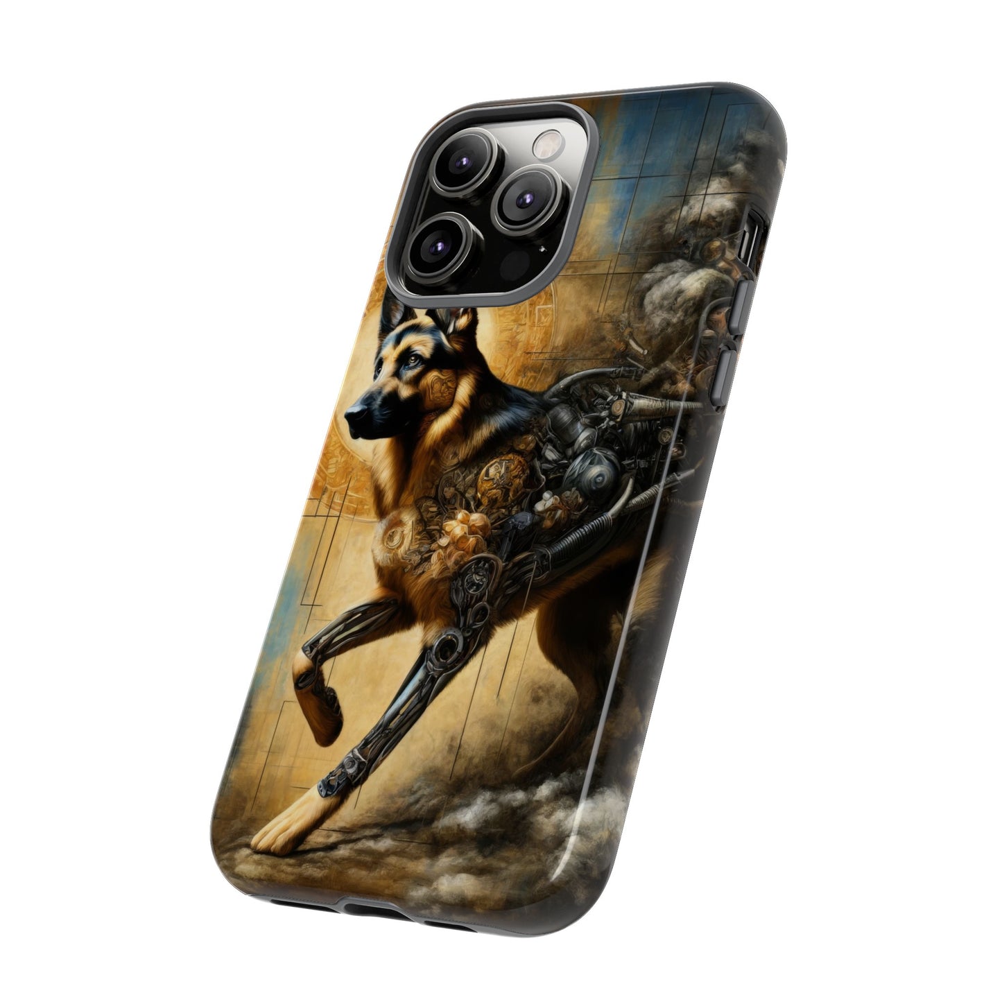 Byzantine, charcoal, and cybernetic German Shepherd Phone Case