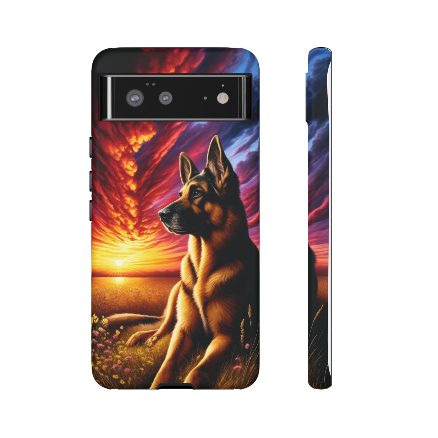 German Shepherd Watching a Sunset Phone Case