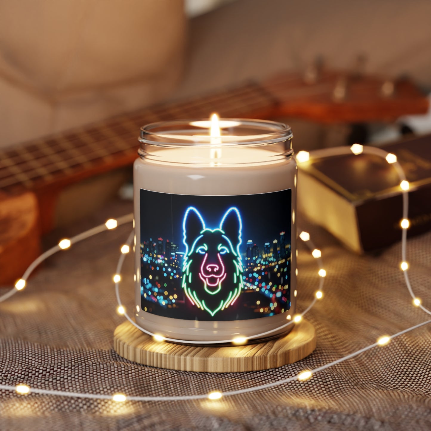 Neon outline of a German Shepherd Scented Soy Candle, 9oz