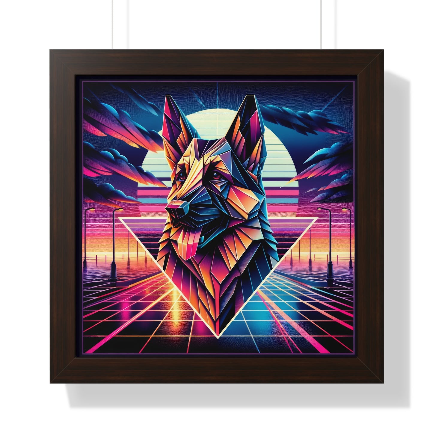 Origami and polyart German Shepherd Framed Poster Painting 16x16