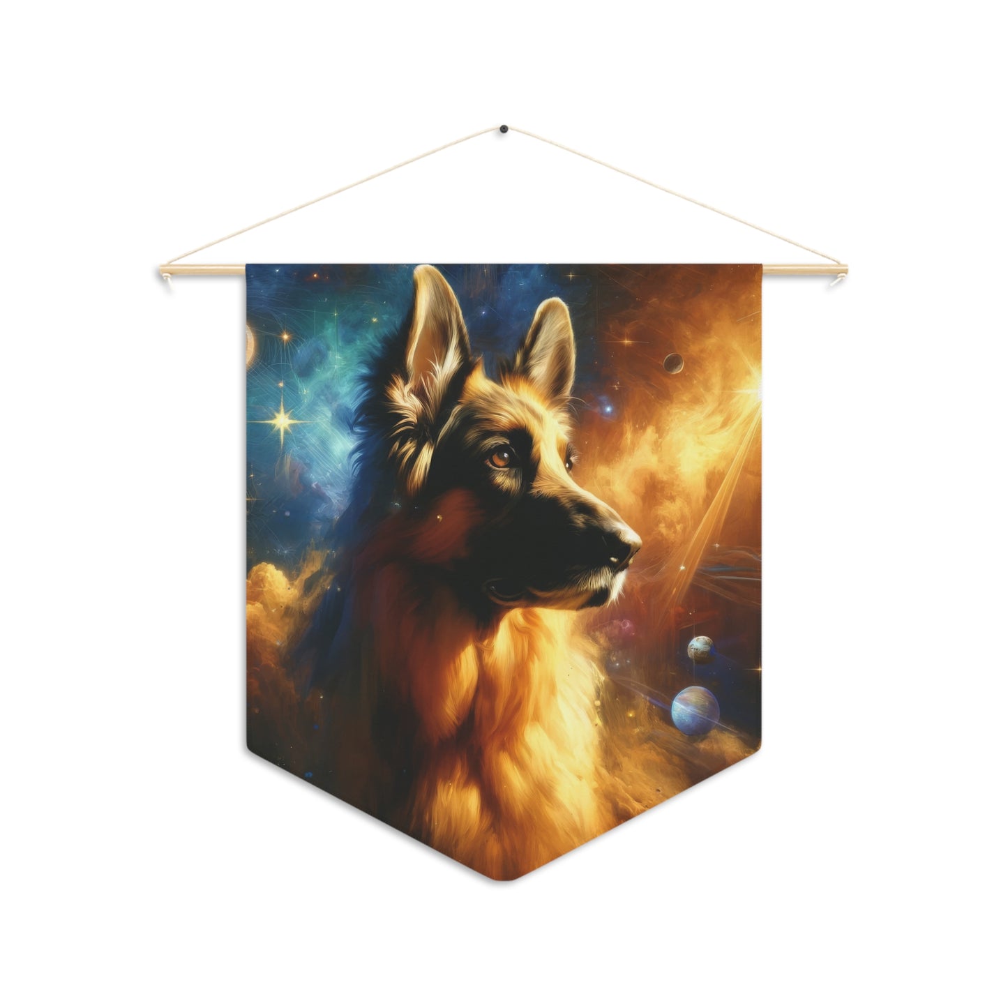 Sci-fi and stars-themed German Shepherd Pennant