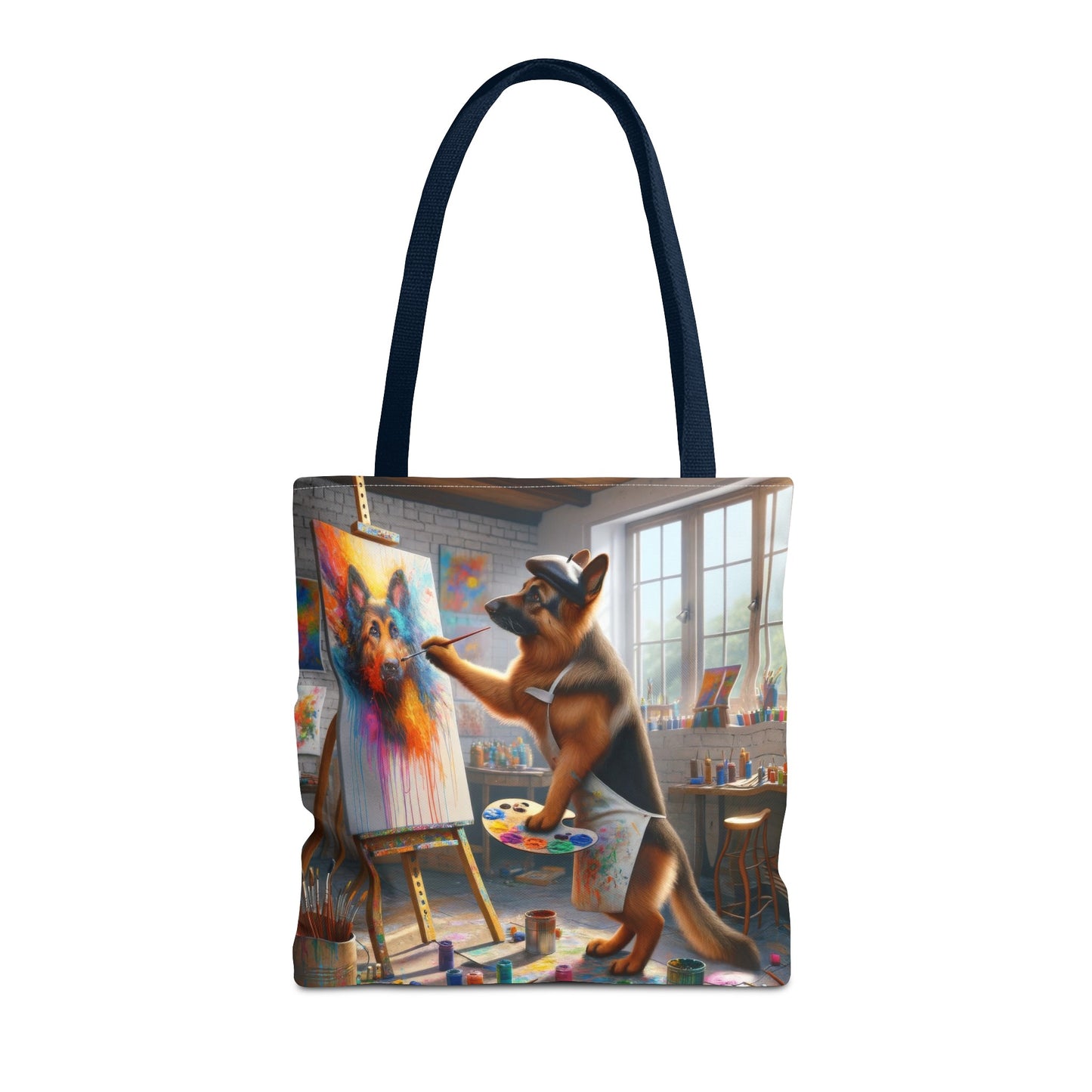 German Shepherd Painting on a Canvas Tote Bag