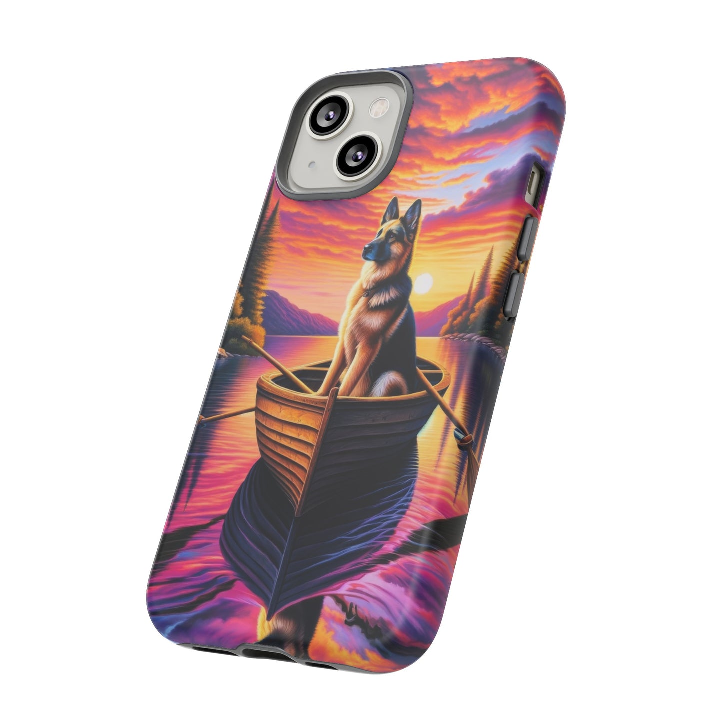 German Shepherd Rowing a boat Phone Case