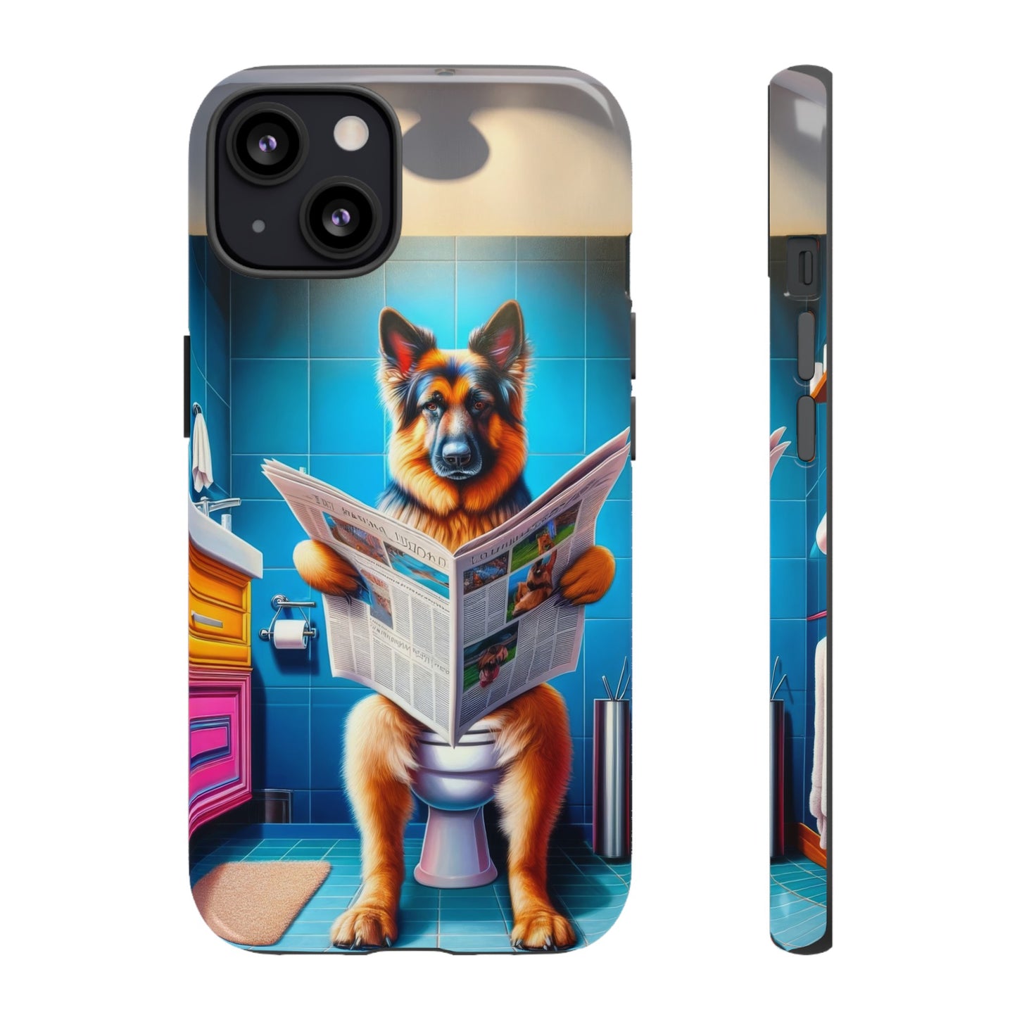 German Shepherd using a toilet Phone Case