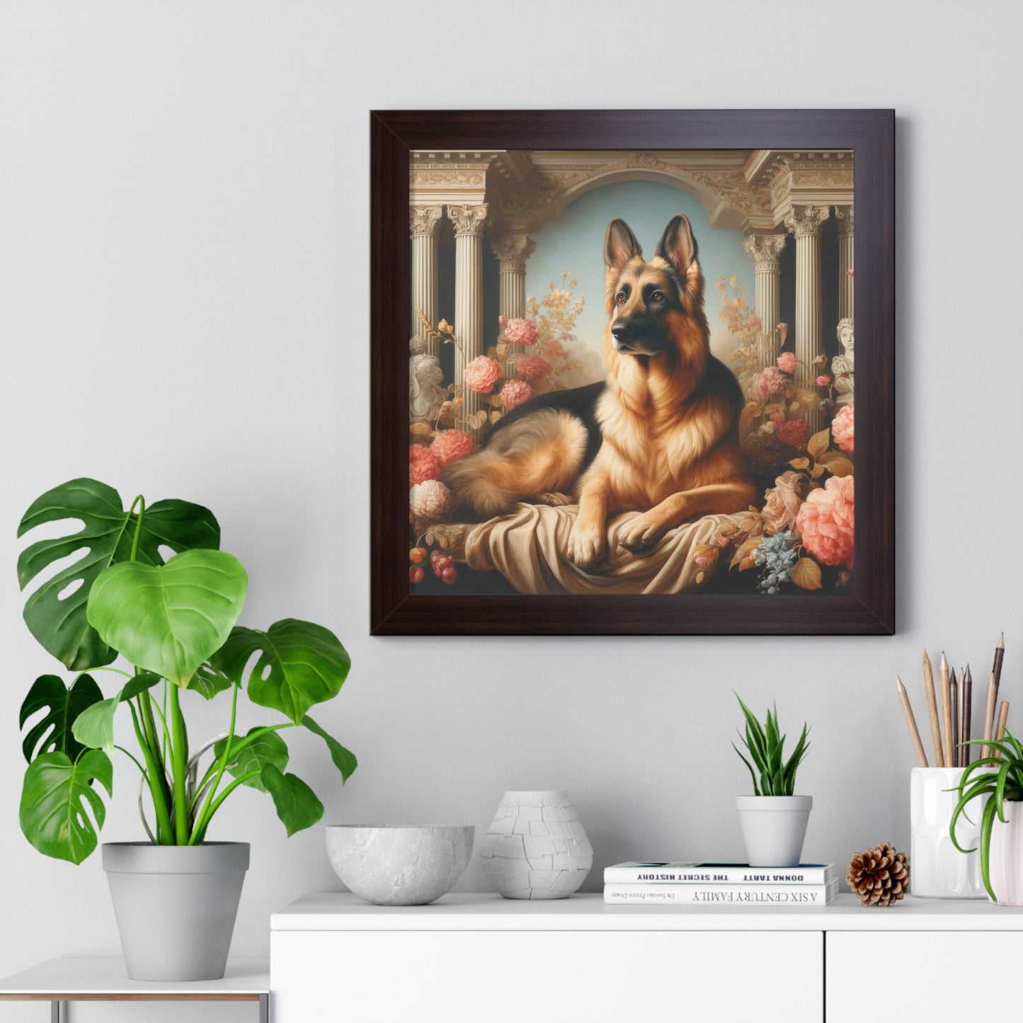 Neo-classical German Shepherd Framed Poster Painting 16x16