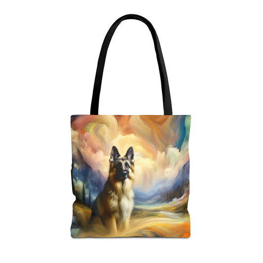 German Shepherd in an impressionist and surreal landscape Tote Bag