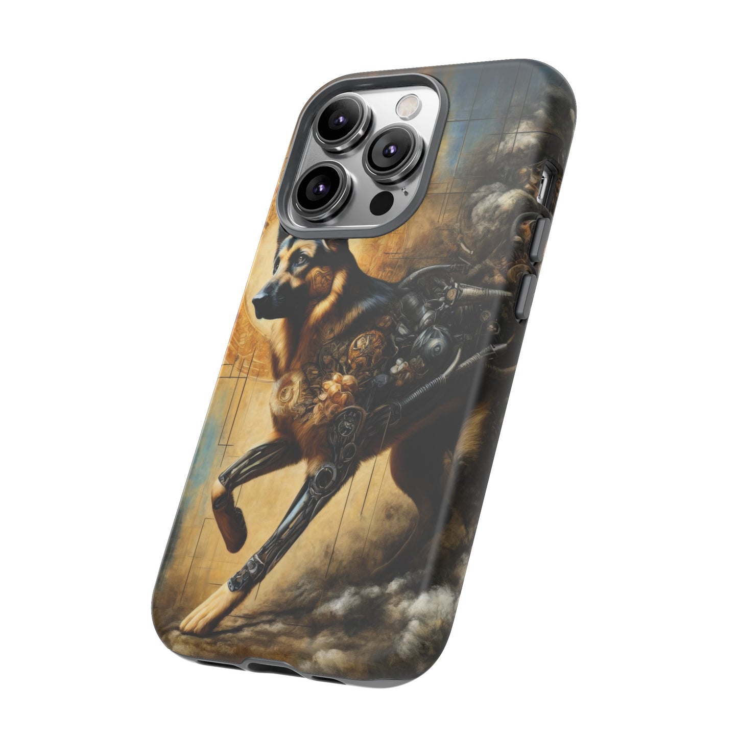 Byzantine, charcoal, and cybernetic German Shepherd Phone Case