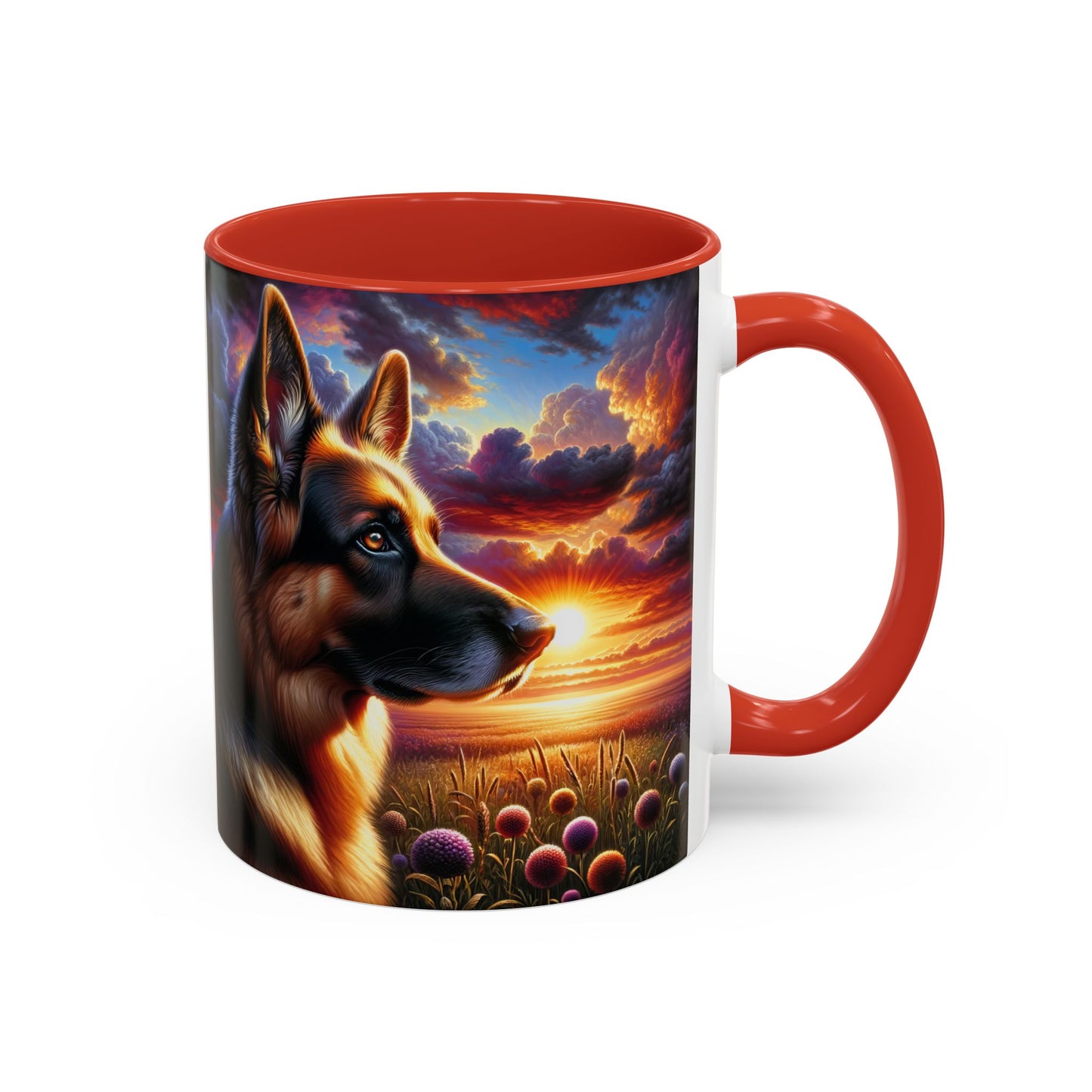 German Shepherd Watching a Sunset Coffee Mug