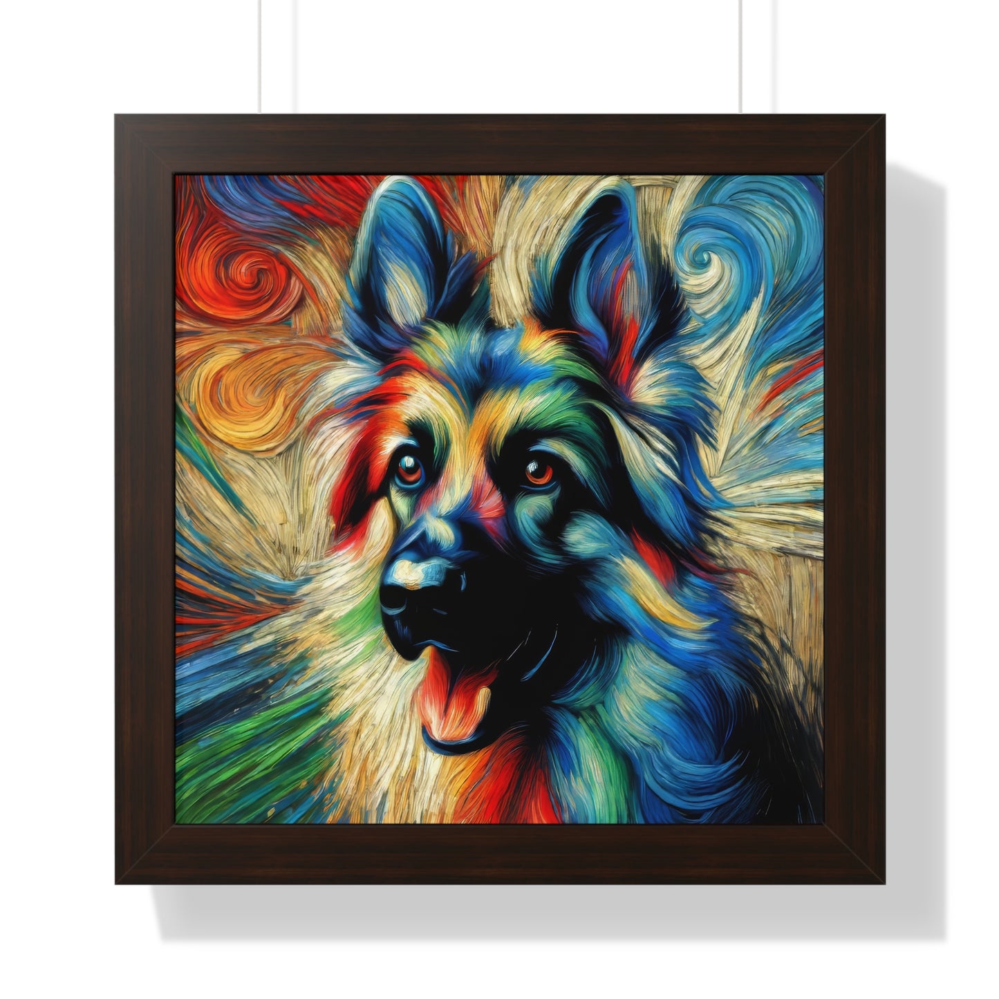 Fauvism scratchboard technique German Shepherd Framed Poster Painting 16x16