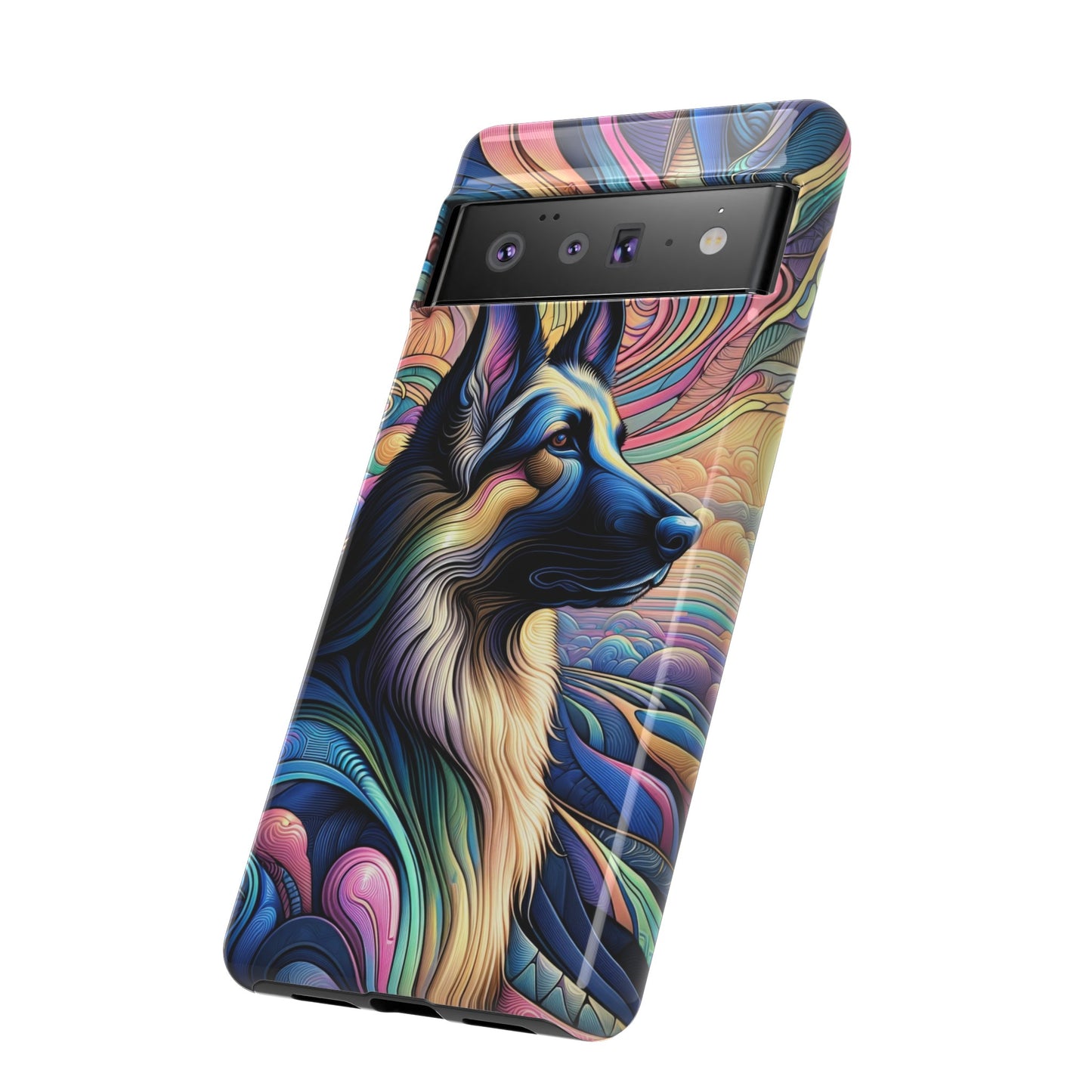 Art nouveau and vaporwave German Shepherd Phone Case