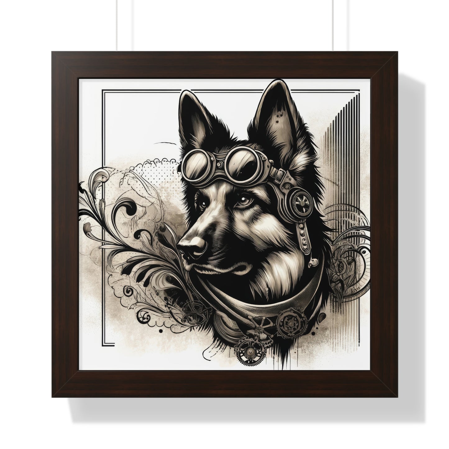 Steampunk German Shepherd Framed Poster Painting 16x16