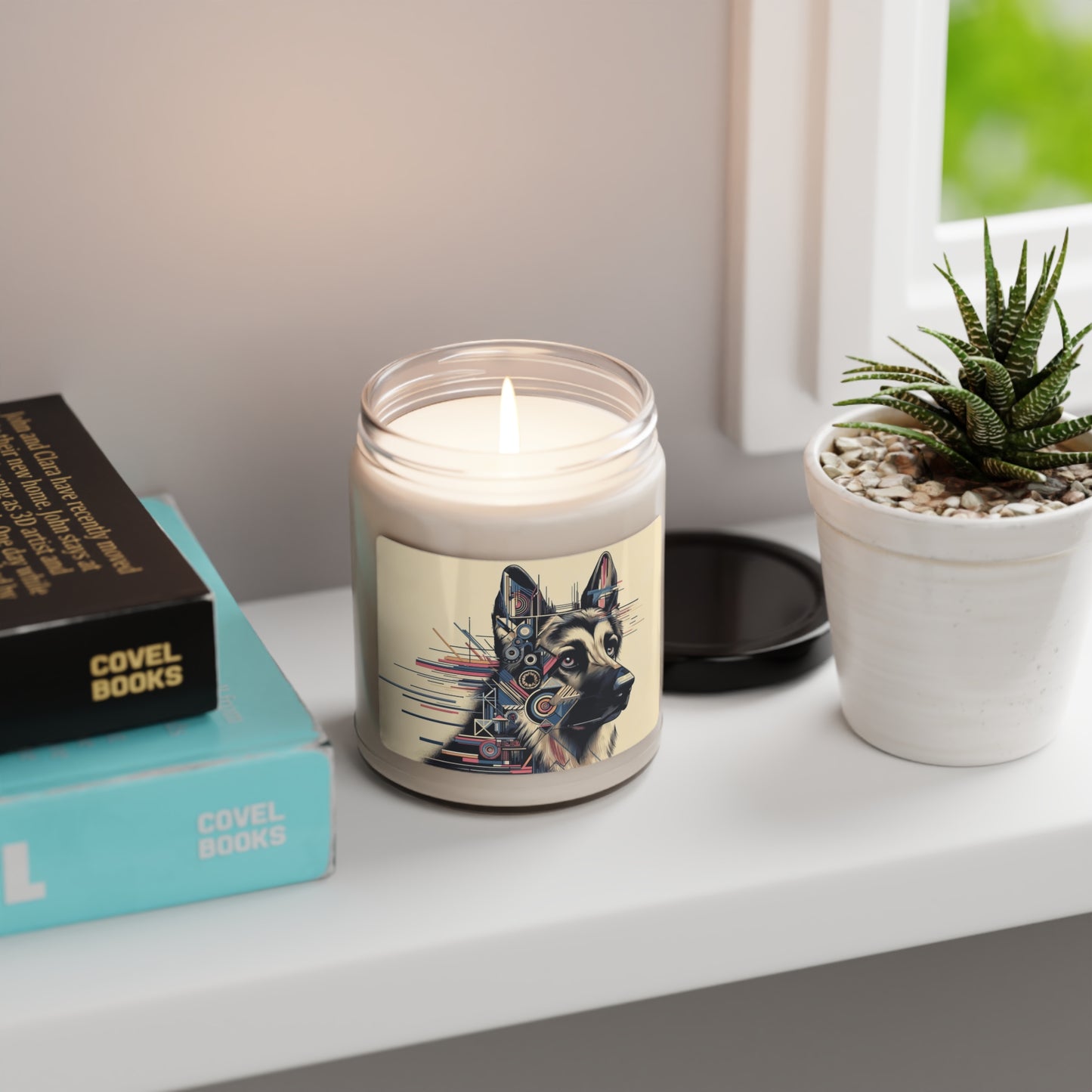 Constructivist and dadaist German Shepherd Scented Soy Candle, 9oz
