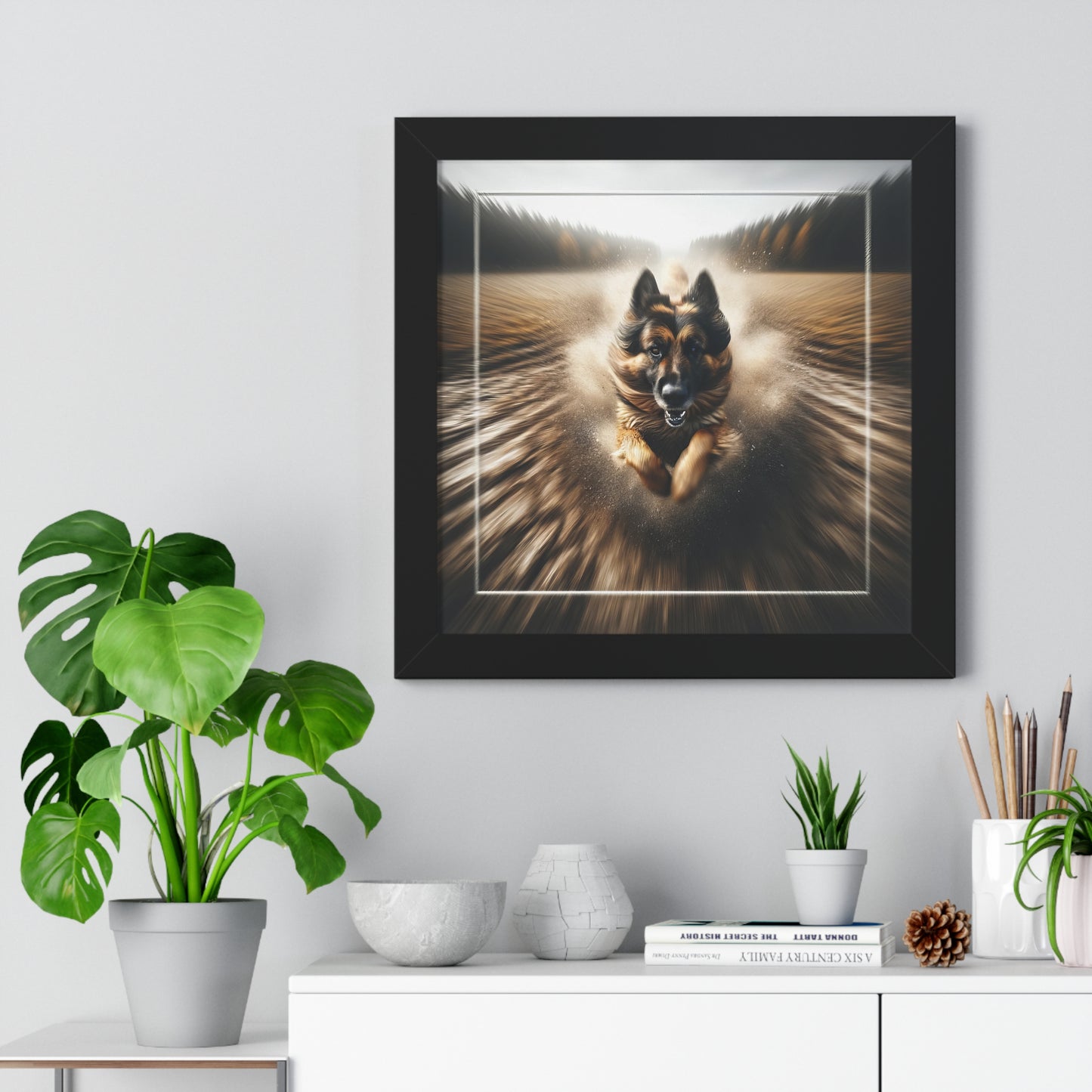 Motion blur German Shepherd Framed Poster Painting 16x16