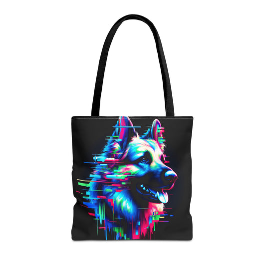 Glitch art and neon graffiti German Shepherd Tote Bag