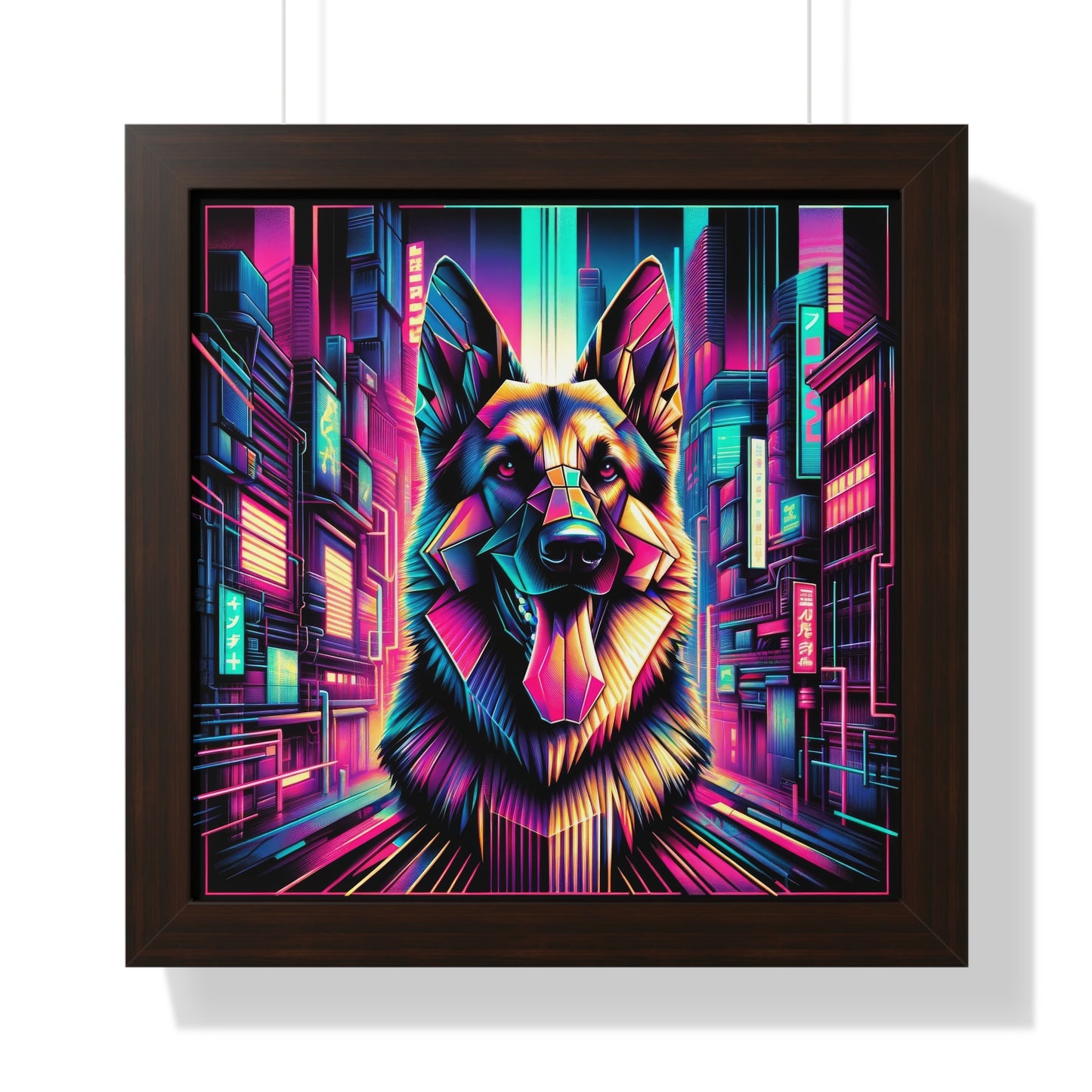 Glitch art German Shepherd Framed Poster Painting 16x16