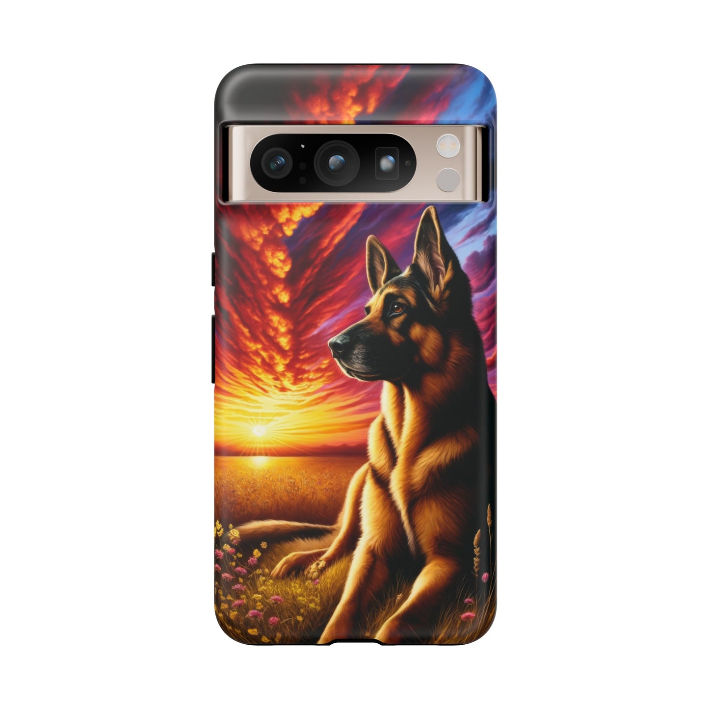 German Shepherd Watching a Sunset Phone Case