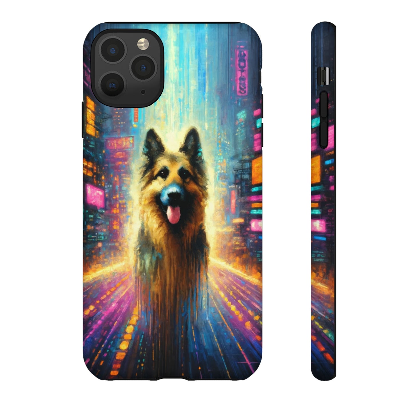 Impressionism meets cyberpunk German Shepherd Phone Case